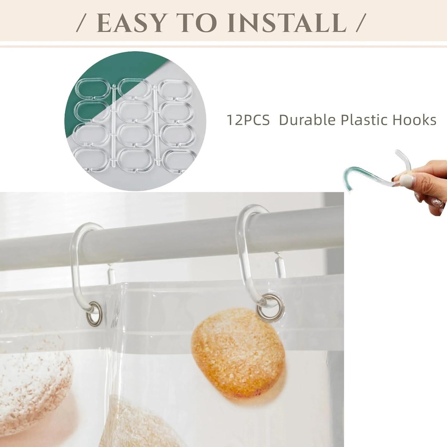 Cortina de Ducha CAPQL 182x182cm Piedras Amarillas Impermeable