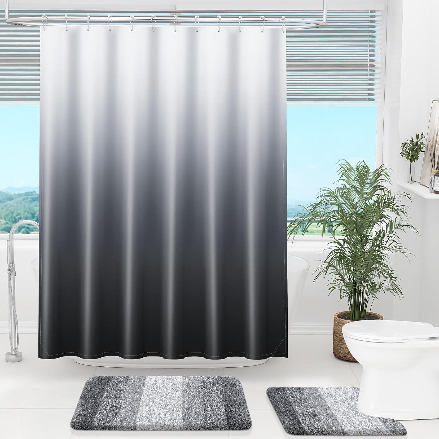 Cortina de Ducha OLANLY Ombre Negra y Gris 182.88x182.88 cm