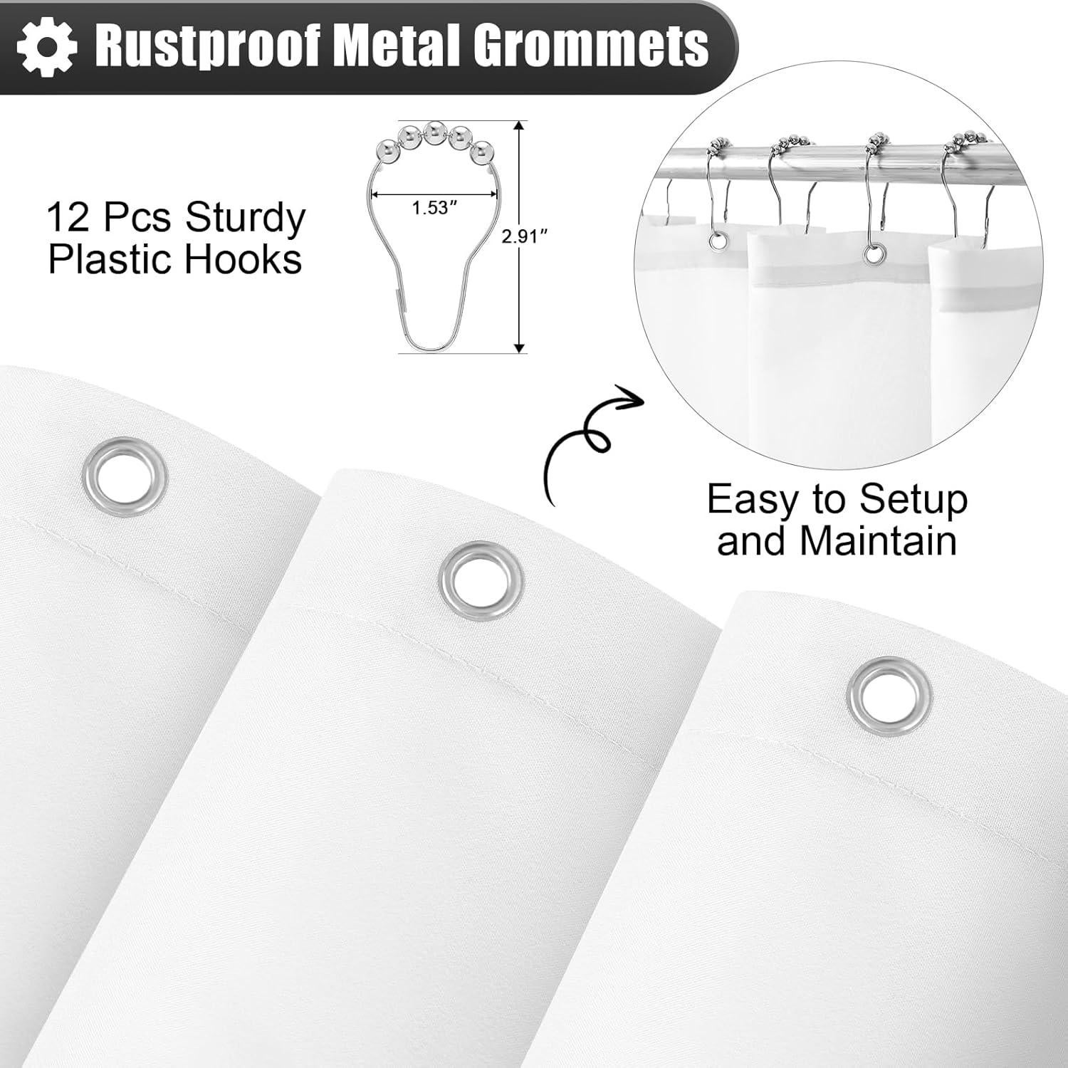 Cortina de Ducha OLANLY Ombre Negra y Gris 182.88x182.88 cm