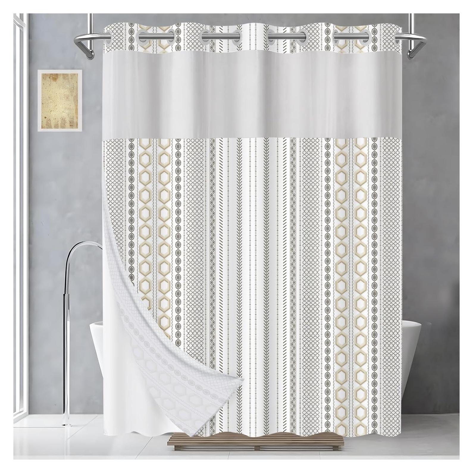 Cortina de Ducha Sin Ganchos AXURXUI Beige 180x188 cm