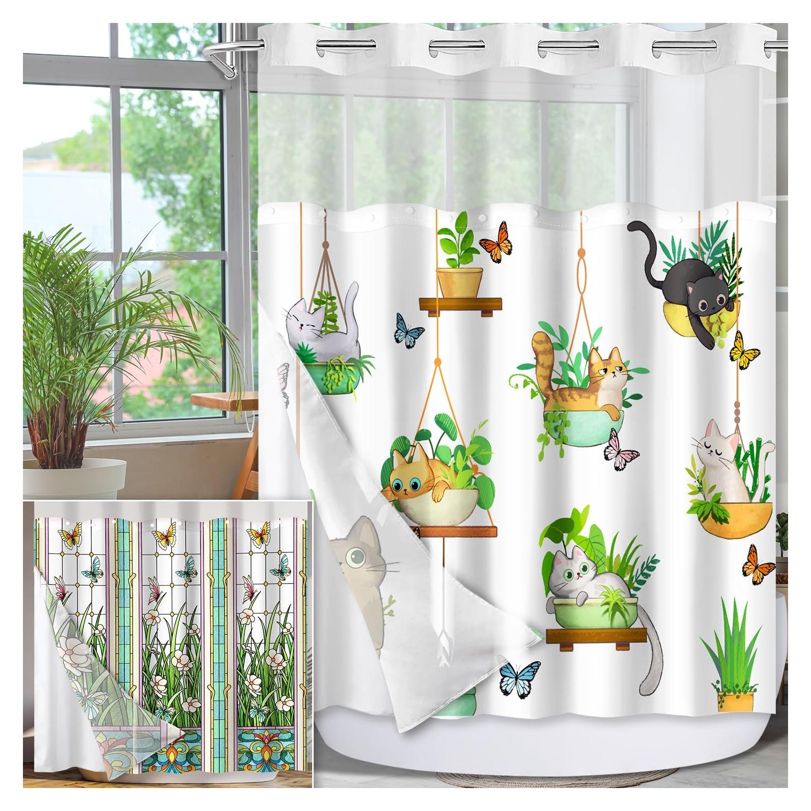 Cortina de Ducha Sin Gancho Cutebricase 181x188cm Impermeable