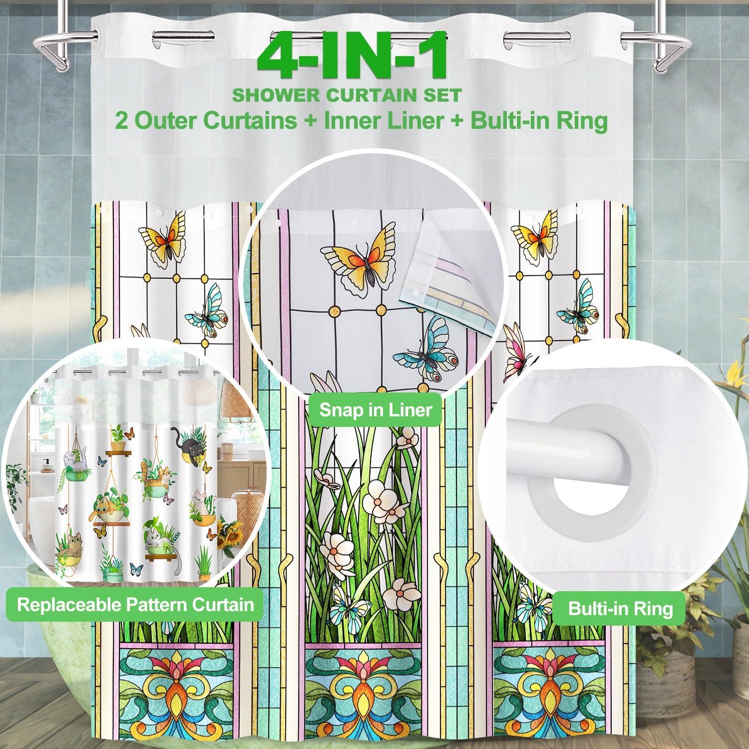 Cortina de Ducha Sin Gancho Cutebricase 181x188cm Impermeable