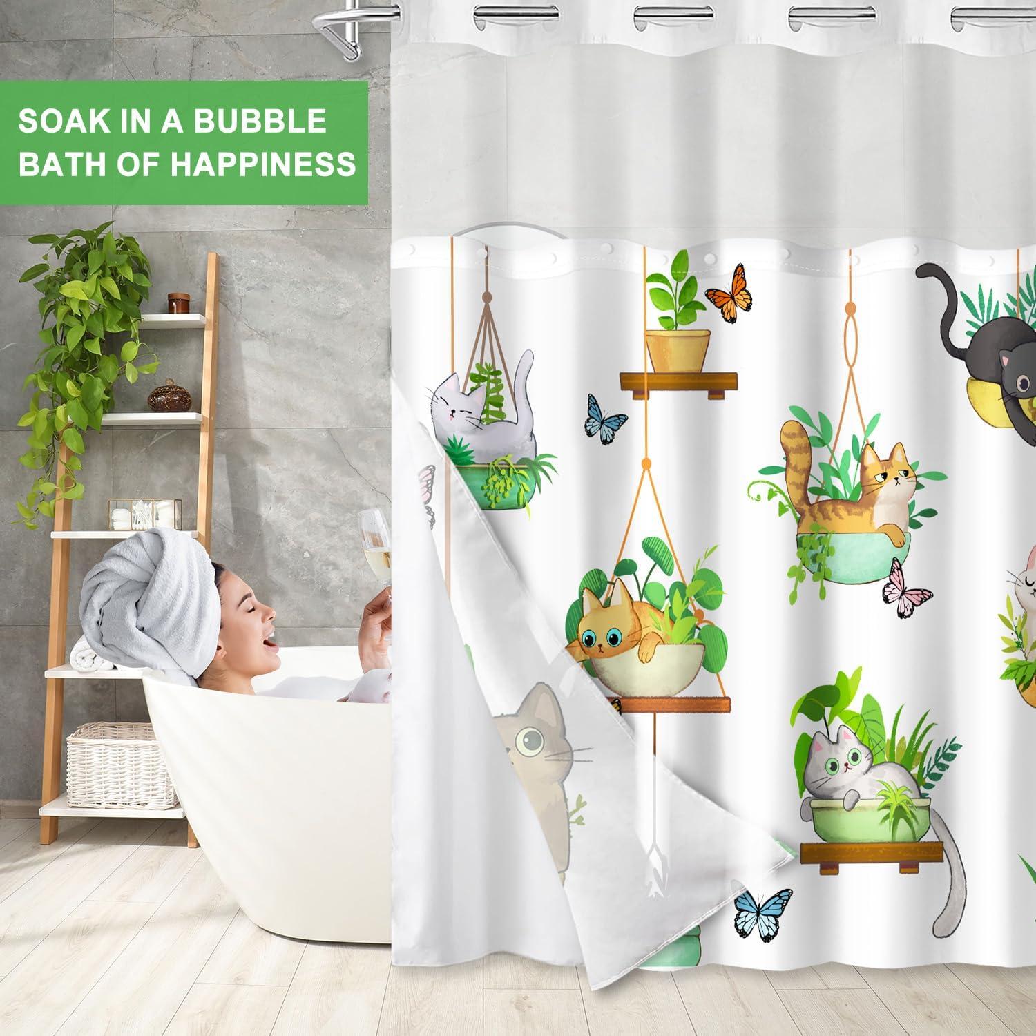 Cortina de Ducha Sin Gancho Cutebricase 181x188cm Impermeable