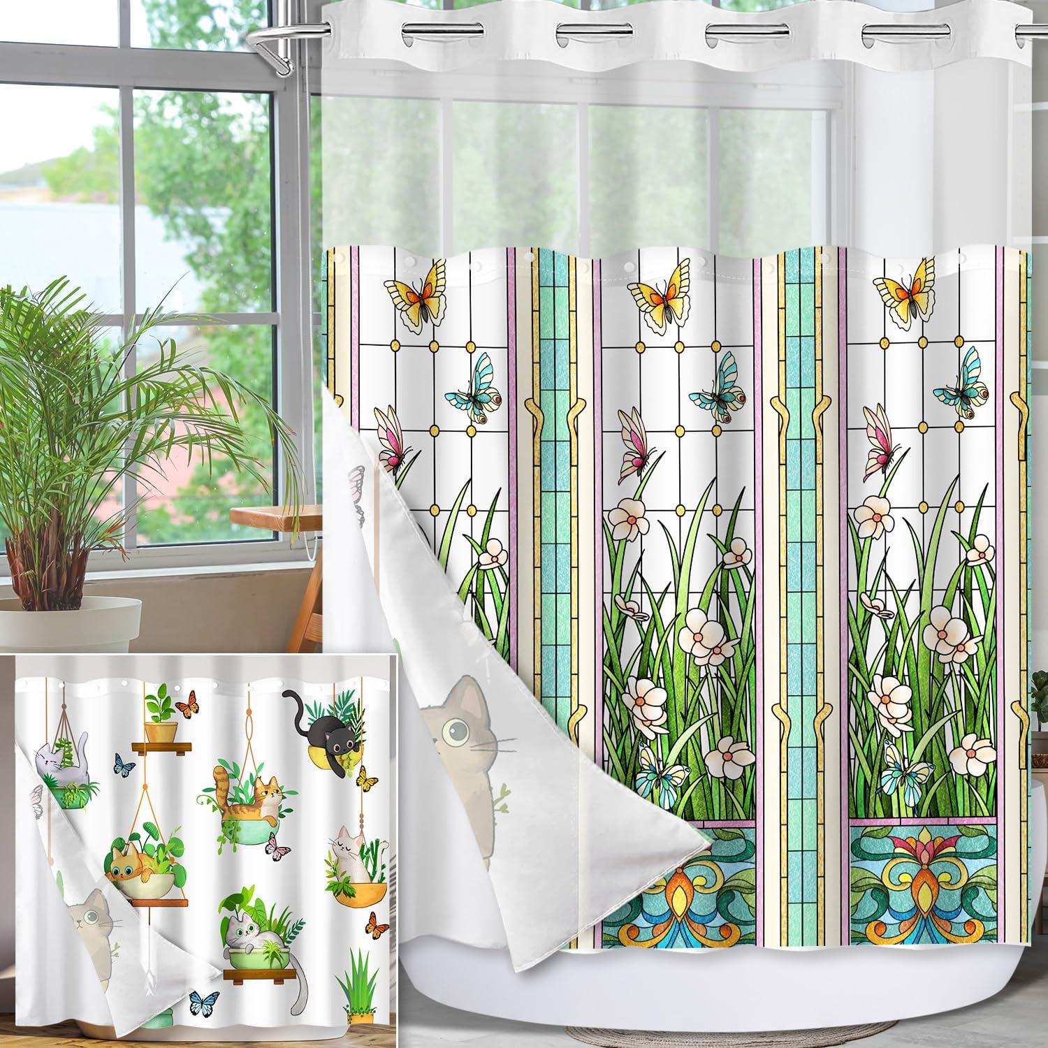 Cortina de Ducha Sin Gancho Cutebricase 181x188cm Impermeable