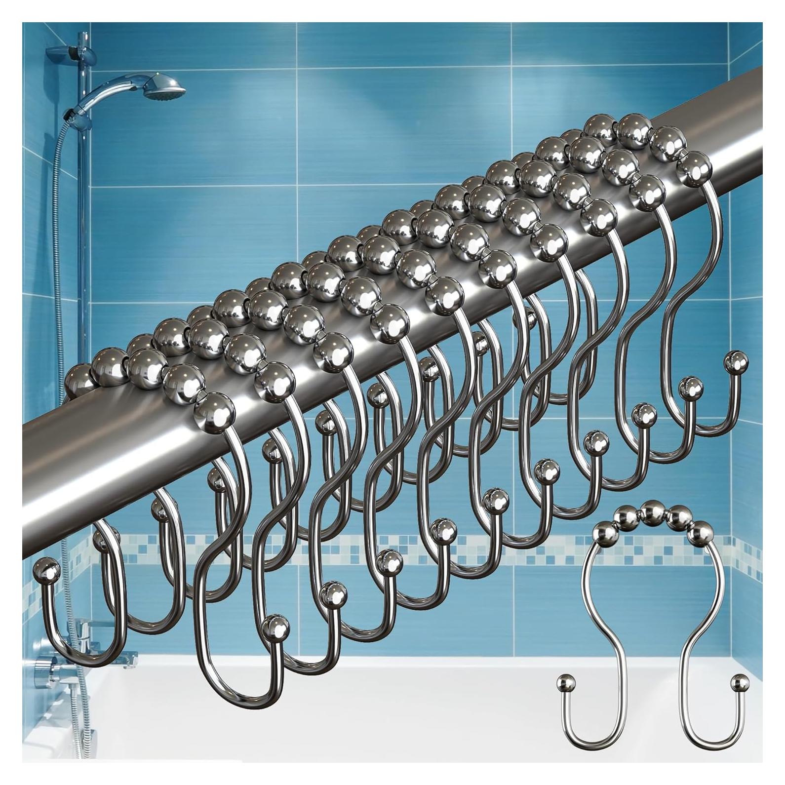 Ganchos para Cortina de Ducha BigFoot, Acero Inoxidable, 12 Piezas