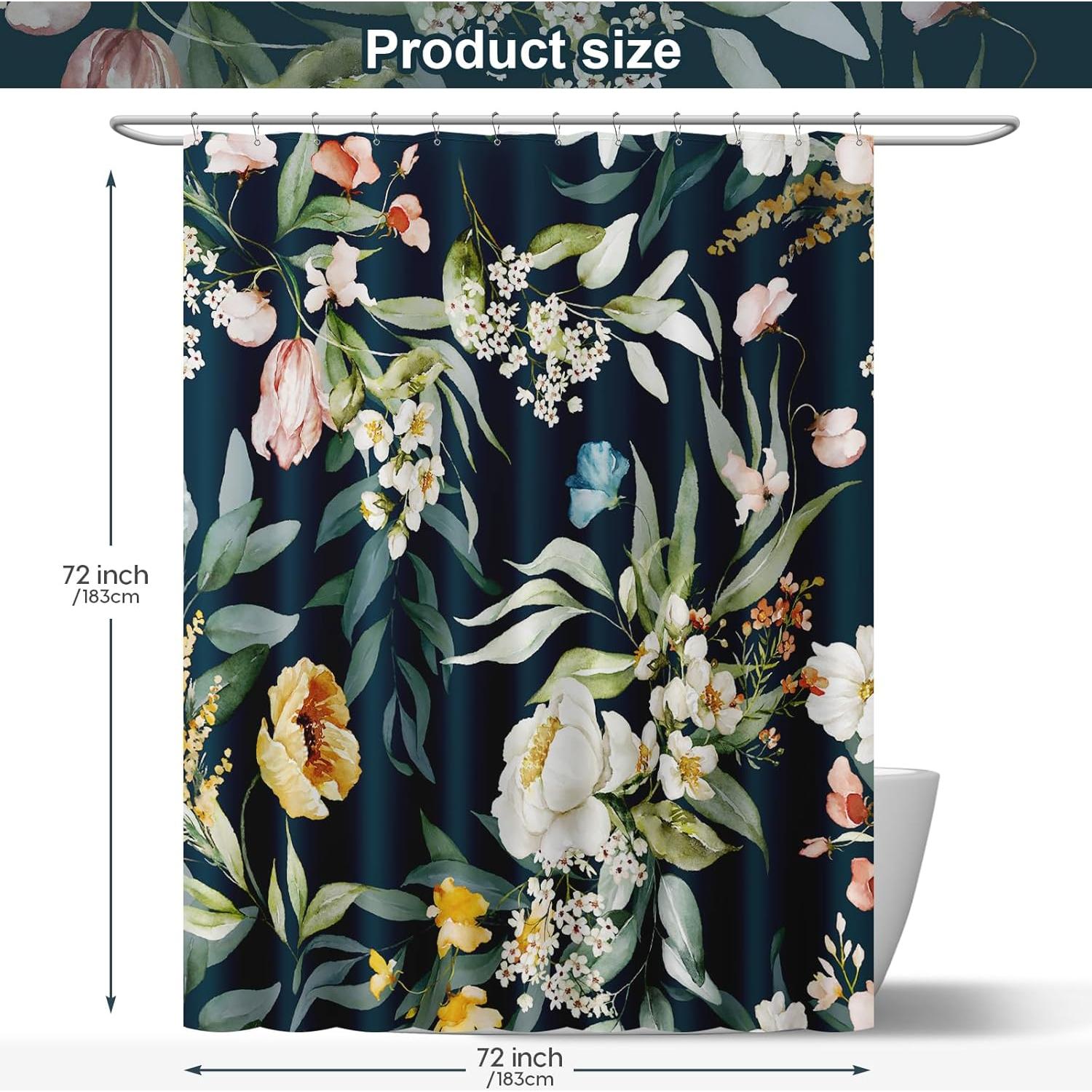 Cortina de Ducha Amaredom Floral Negra 183x183 cm Impermeable