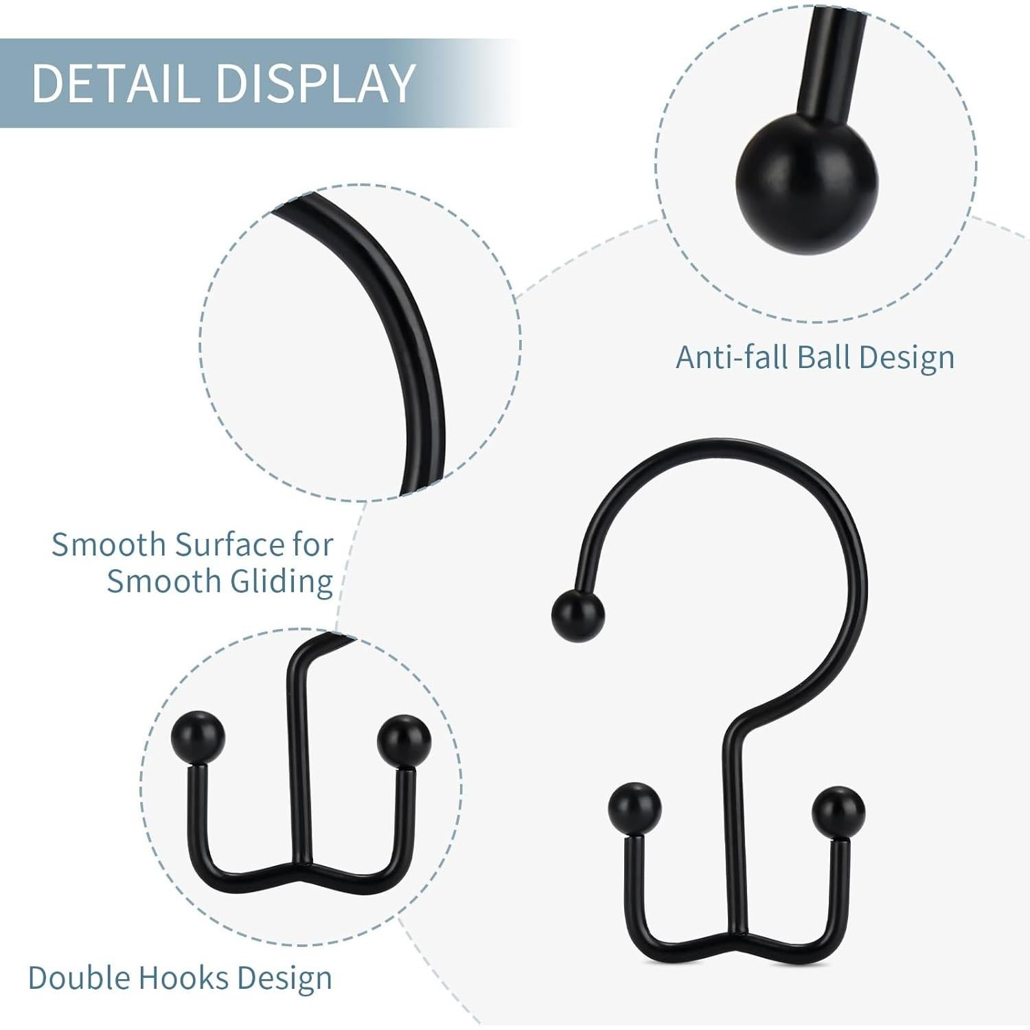 Ganchos para Cortina de Ducha Goowin, 12 Pcs, Negros, Antioxidantes