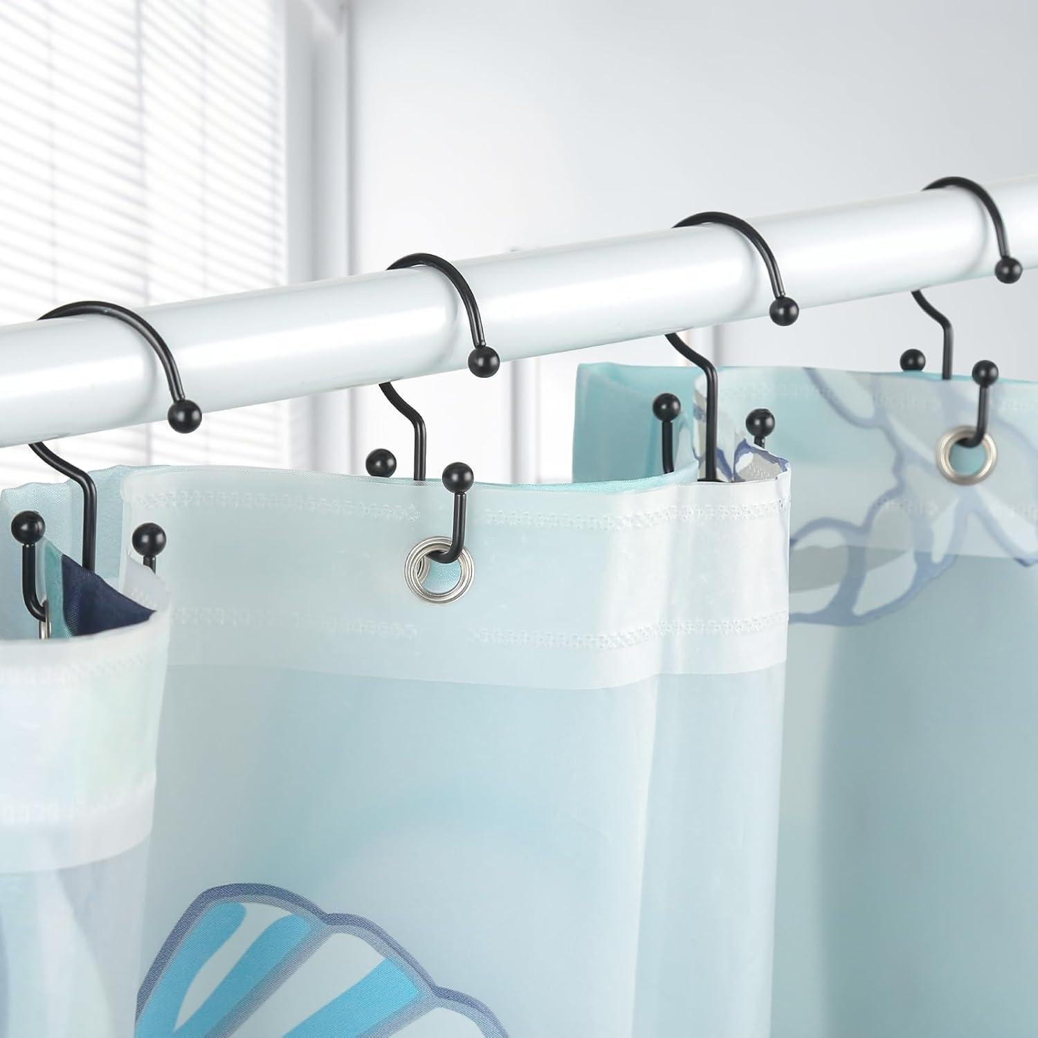 Ganchos para Cortina de Ducha Goowin, 12 Pcs, Negros, Antioxidantes