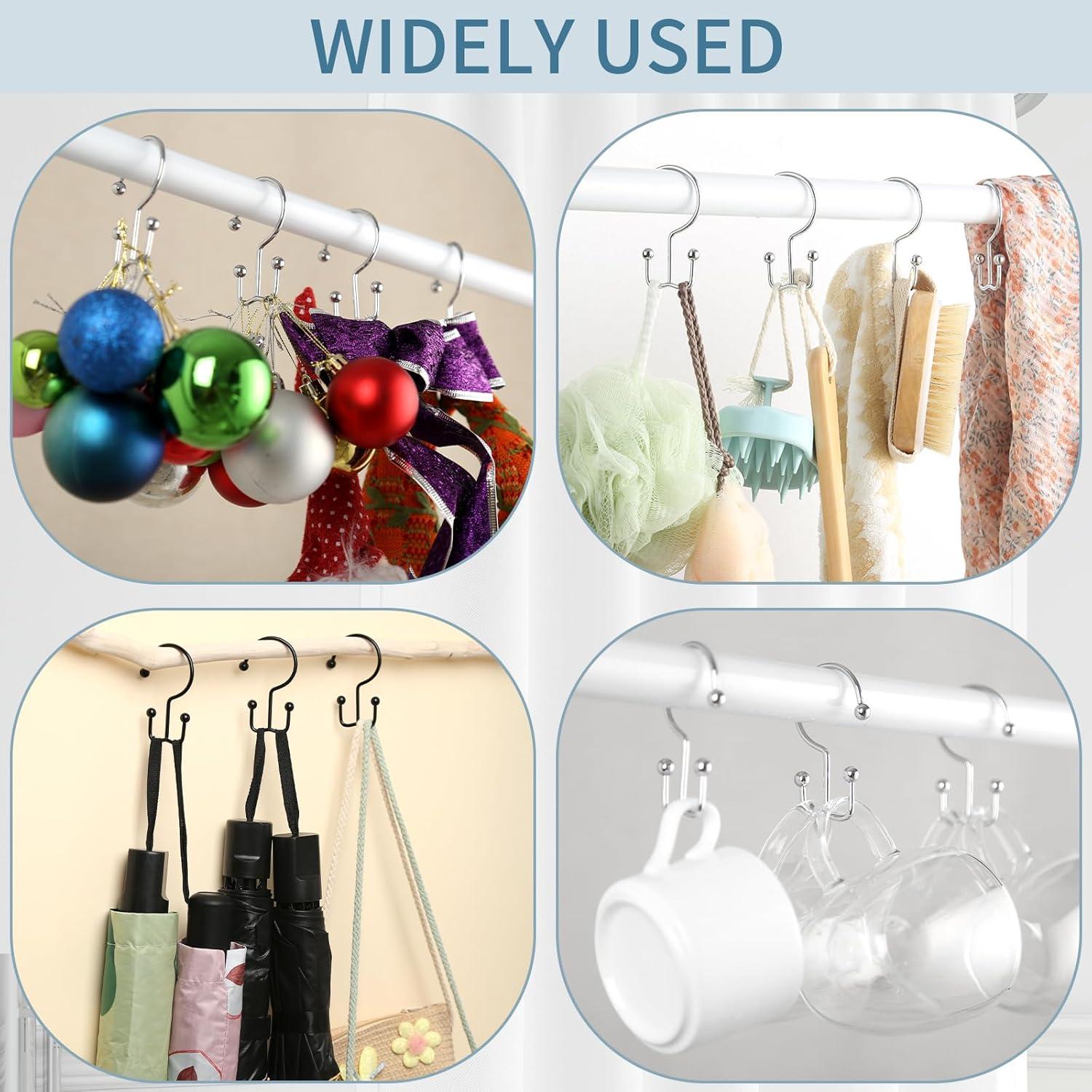 Ganchos para Cortina de Ducha Goowin, 12 Pcs, Negros, Antioxidantes