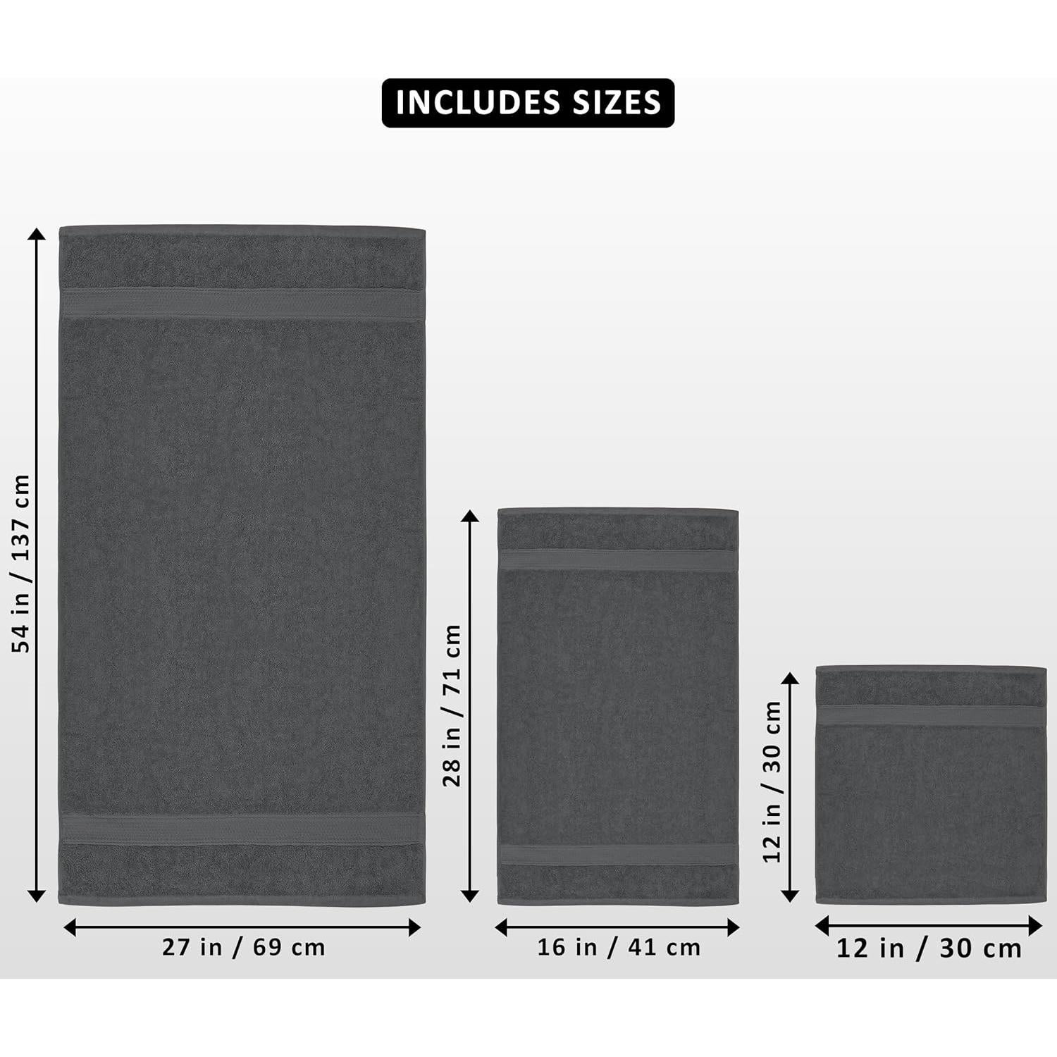 Juego de Toallas Utopia 8 Piezas 100% Algodón Gris 600 GSM