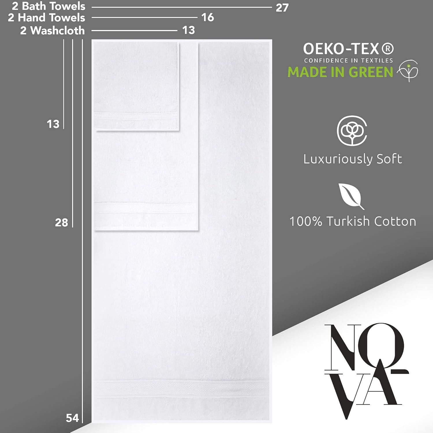 Juego de Toallas de Lujo NOVA - 6 Piezas Algodón Turco Blanco