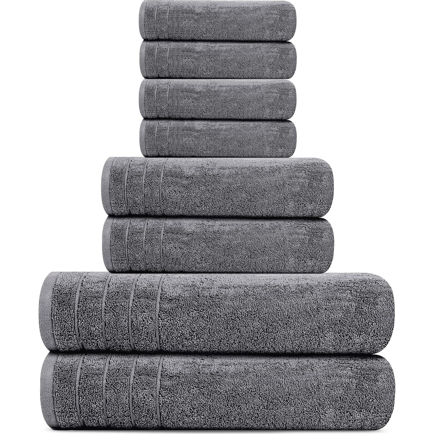 Set de Toallas Tens de 8 Piezas 100% Algodón Gris Oscuro