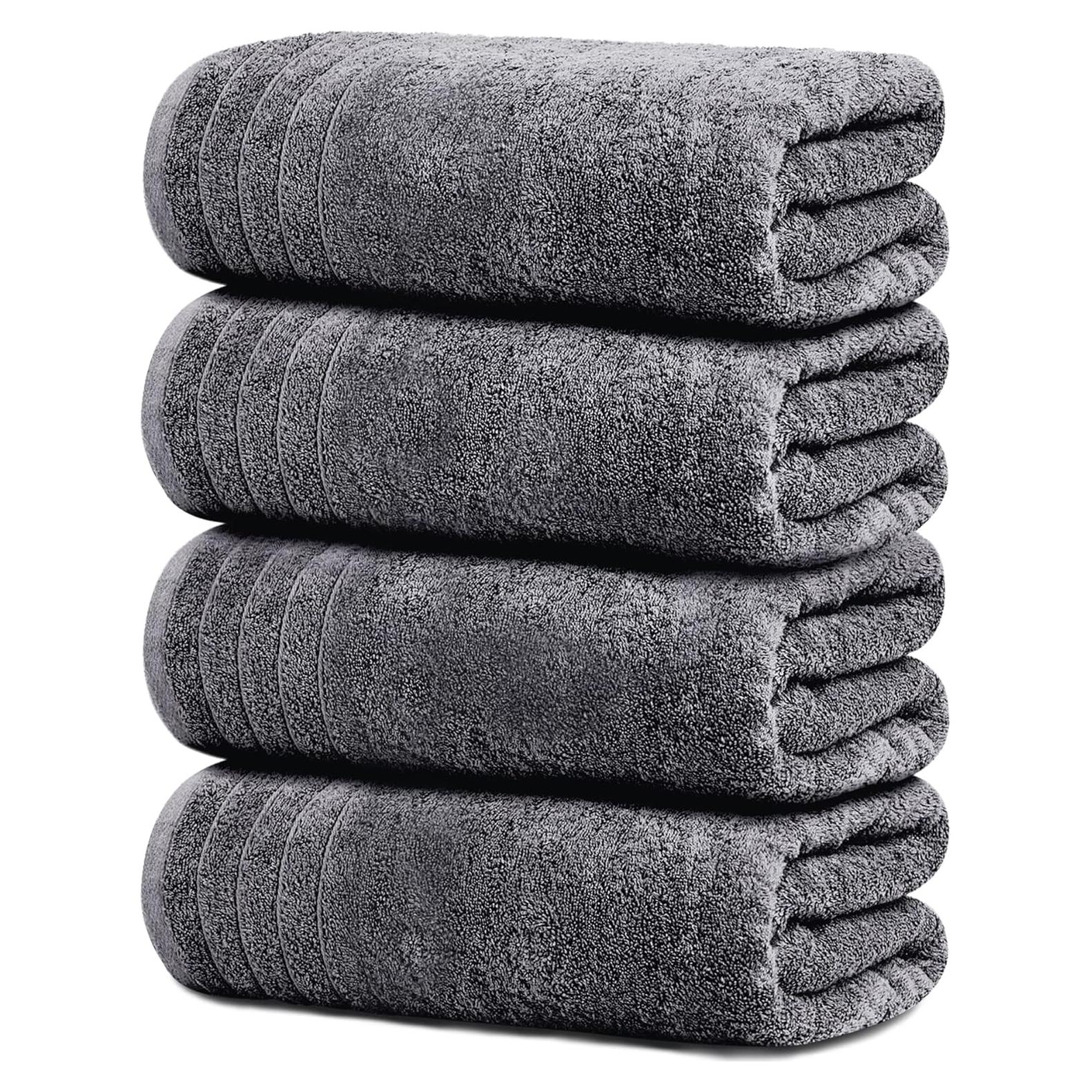 Set de 4 Toallas de Baño 100% Algodón Gris Oscuro 76x152 cm