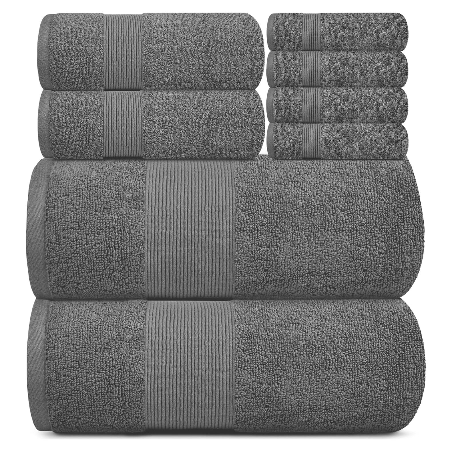 Juego de Toallas de Baño White Classic 8 Piezas Algodón Gris Humo