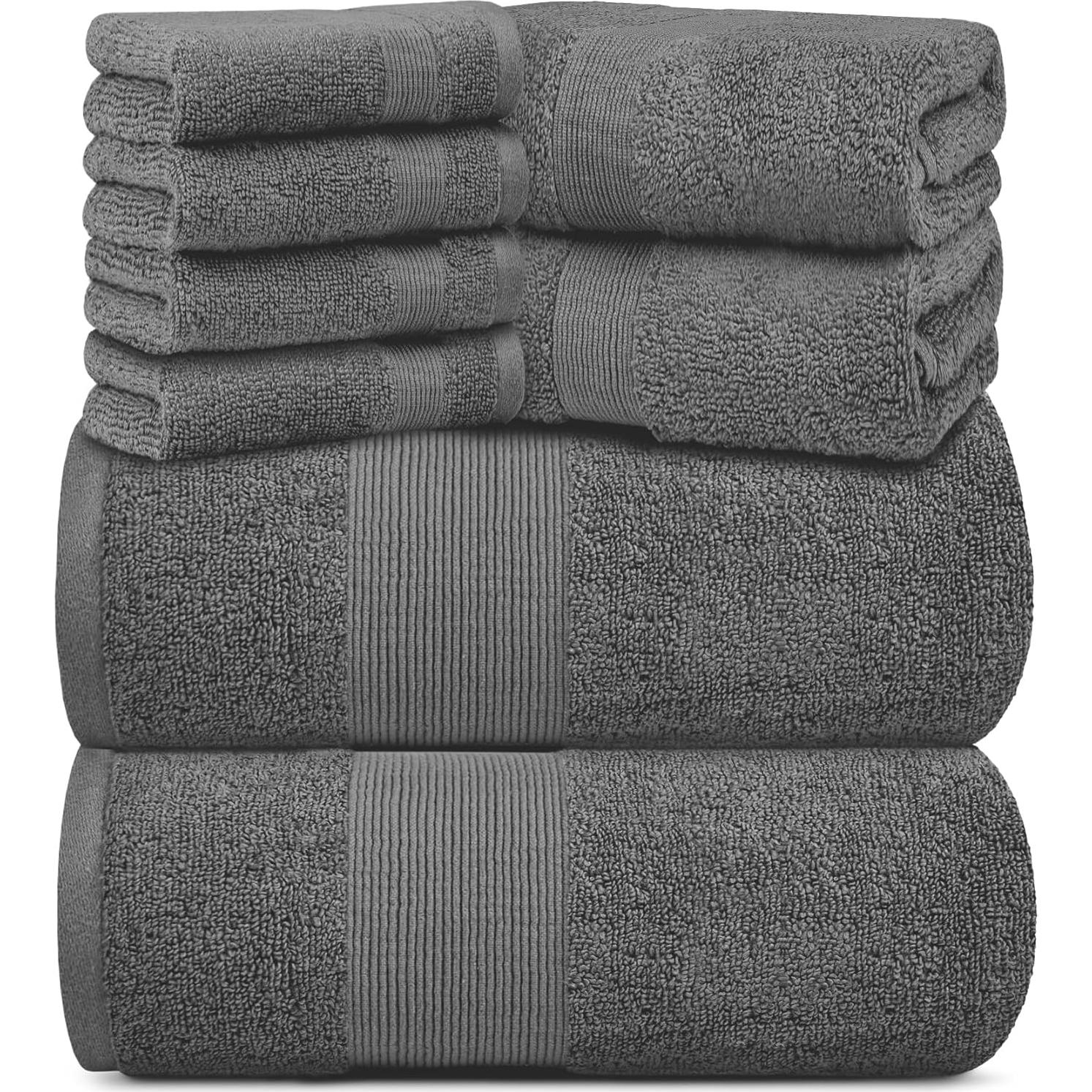 Juego de Toallas de Baño White Classic 8 Piezas Algodón Gris Humo