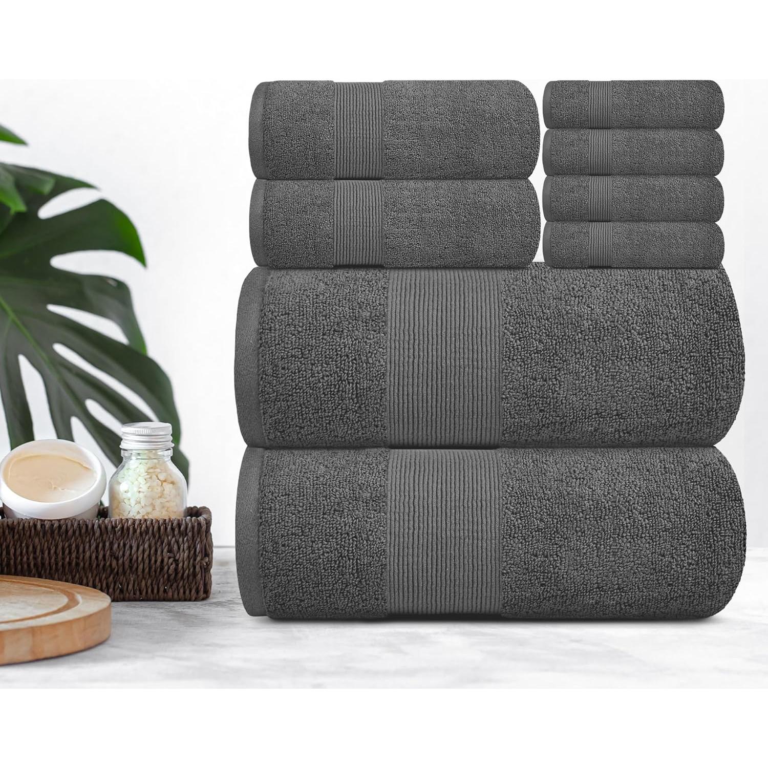 Juego de Toallas de Baño White Classic 8 Piezas Algodón Gris Humo