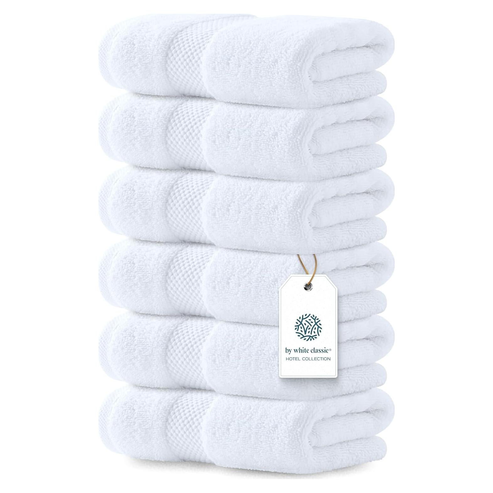 Toallas de Mano White Classic 100% Algodón Turco - 6 Piezas 40x76 cm