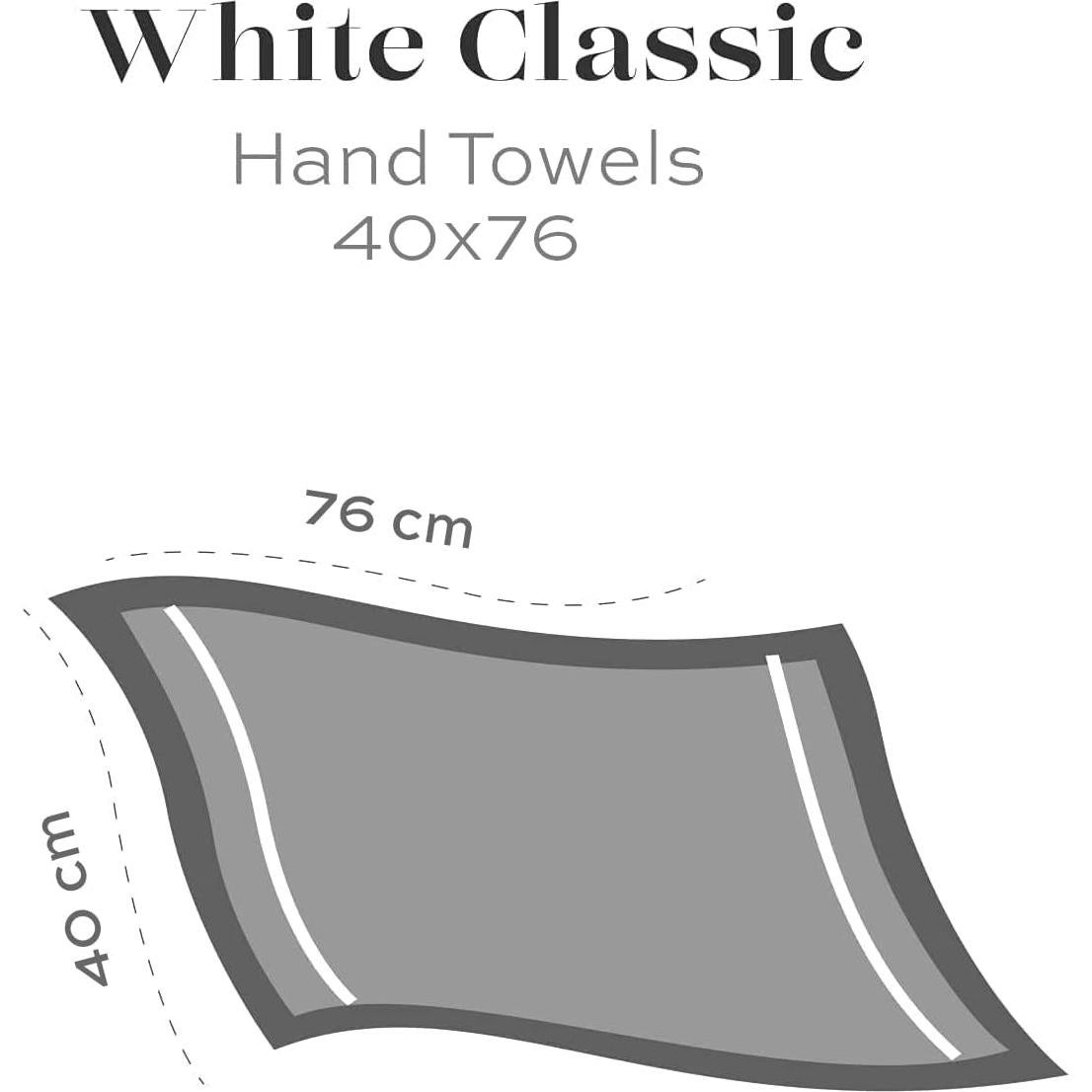 Toallas de Mano White Classic 100% Algodón Turco - 6 Piezas 40x76 cm