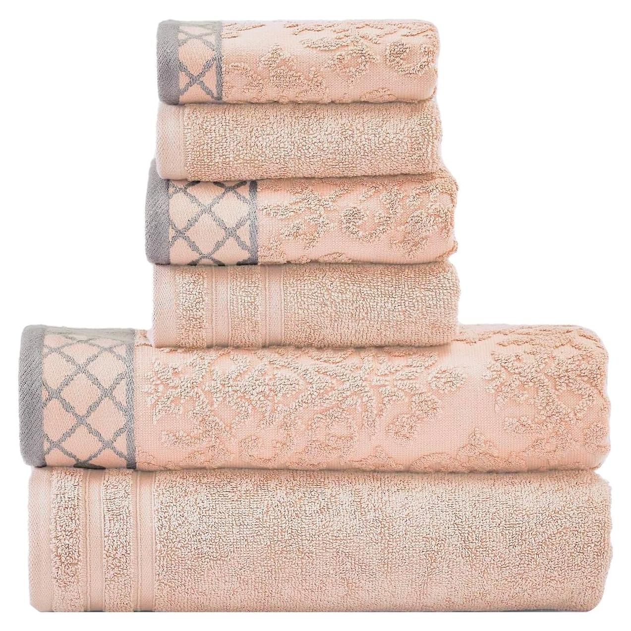 Conjunto de Toallas 6 Piezas 100% Algodón Peinado Durazno