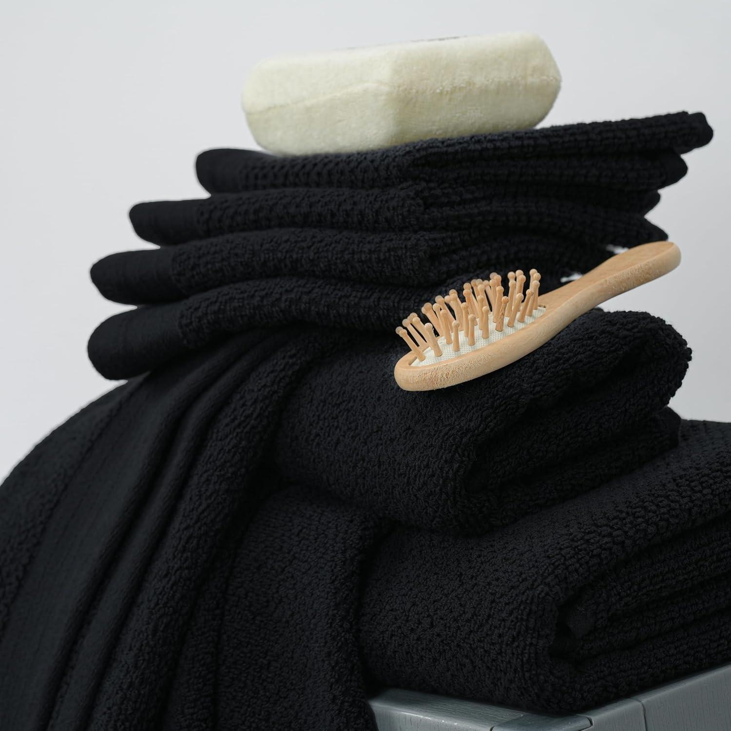 Tens Towels Pack of 8 Popcorn Textured Luxury Towels Set, 2 Extra Large Bath, 2 Hand, 4 Washcloths, 100% Cotton, Plush Hotel Quality, Super Absorbent, Perfect for Your Bathroom, Black