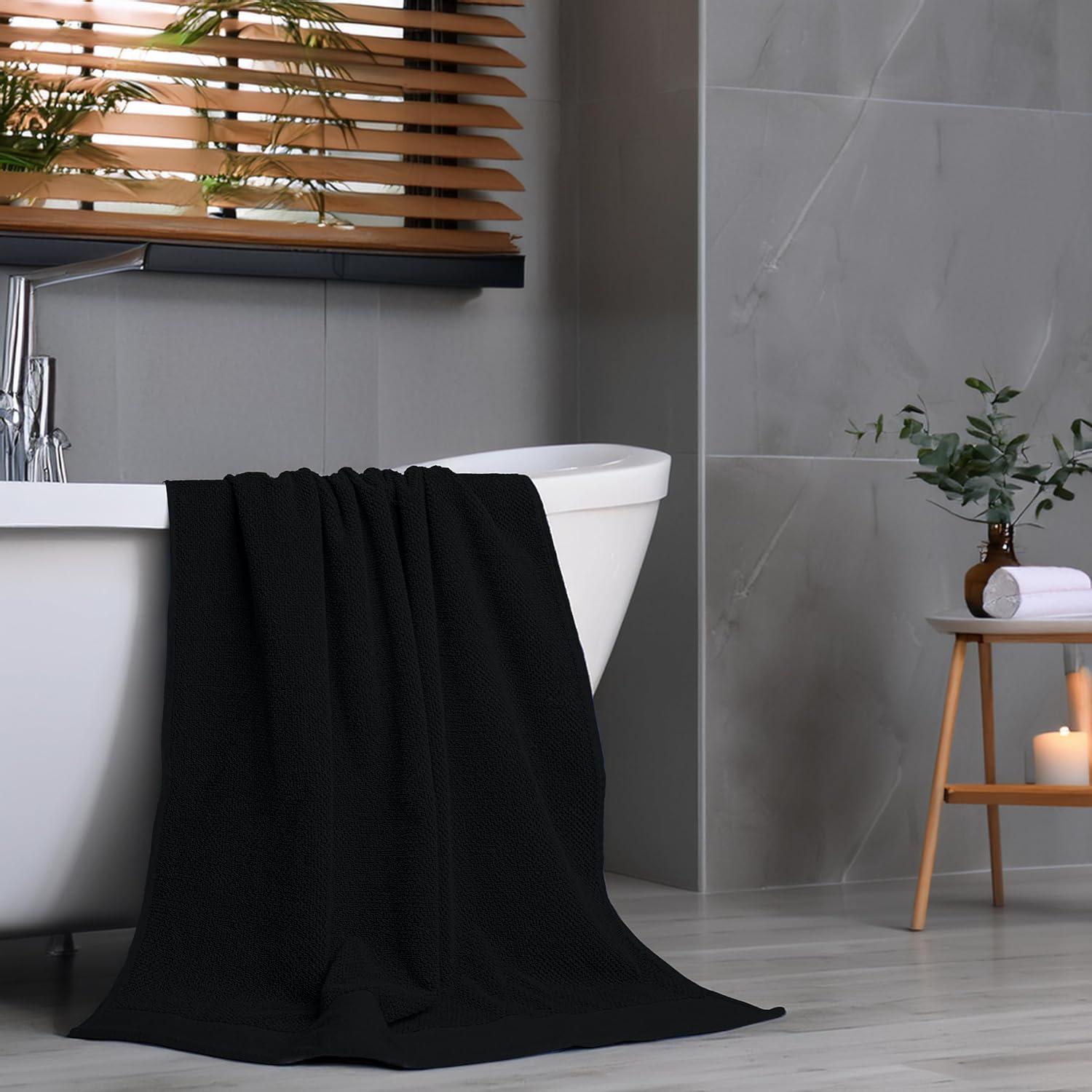 Tens Towels Pack of 8 Popcorn Textured Luxury Towels Set, 2 Extra Large Bath, 2 Hand, 4 Washcloths, 100% Cotton, Plush Hotel Quality, Super Absorbent, Perfect for Your Bathroom, Black