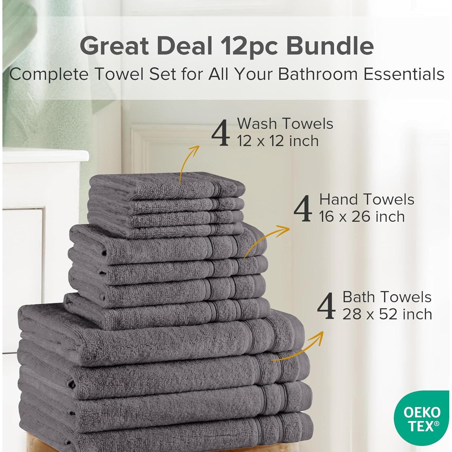 Juego de Toallas de Baño Comfort Spaces 12 Piezas 100% Algodón