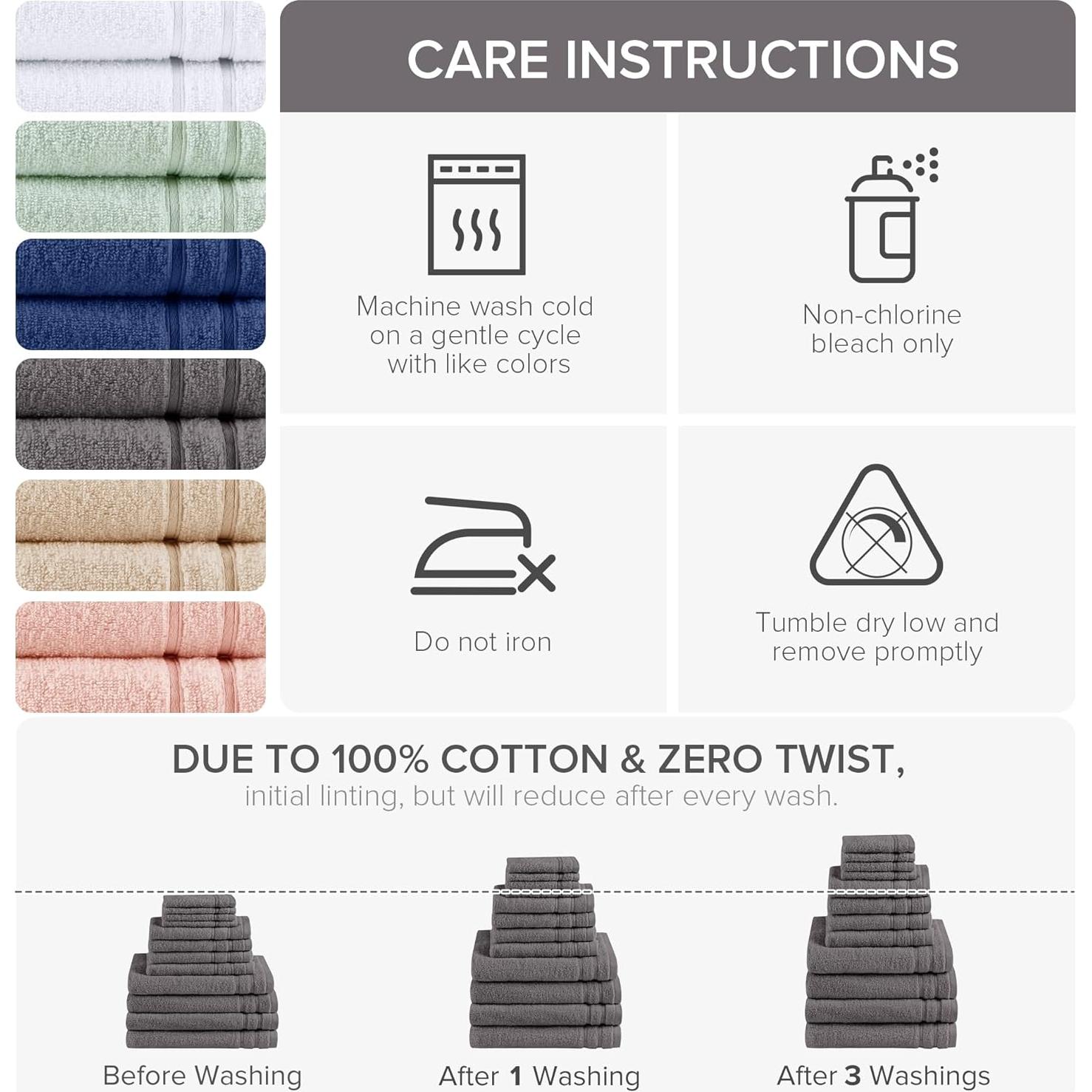 Juego de Toallas de Baño Comfort Spaces 12 Piezas 100% Algodón