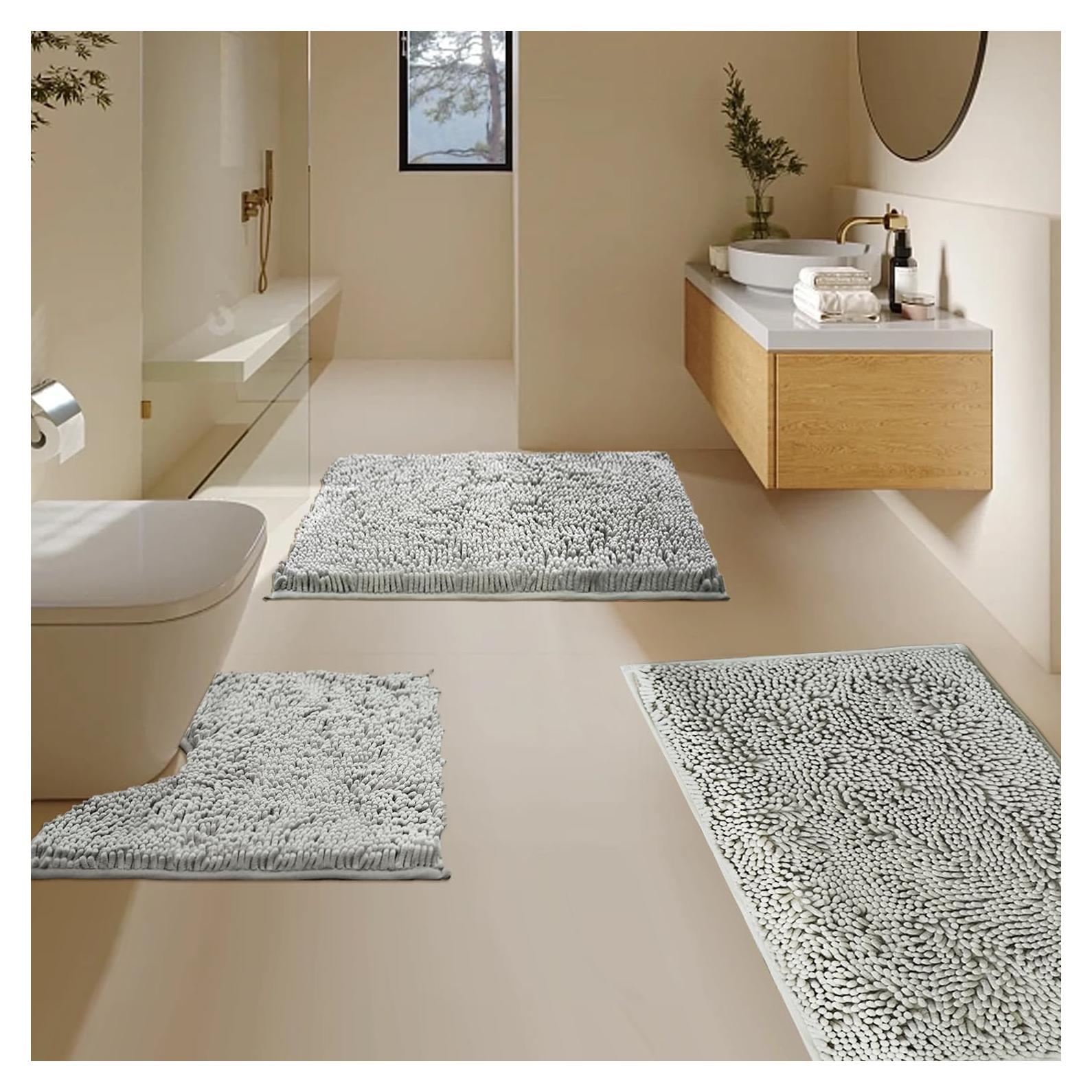 Conjunto de Alfombrillas de Baño BOANKODU 3 Piezas Gris Claro
