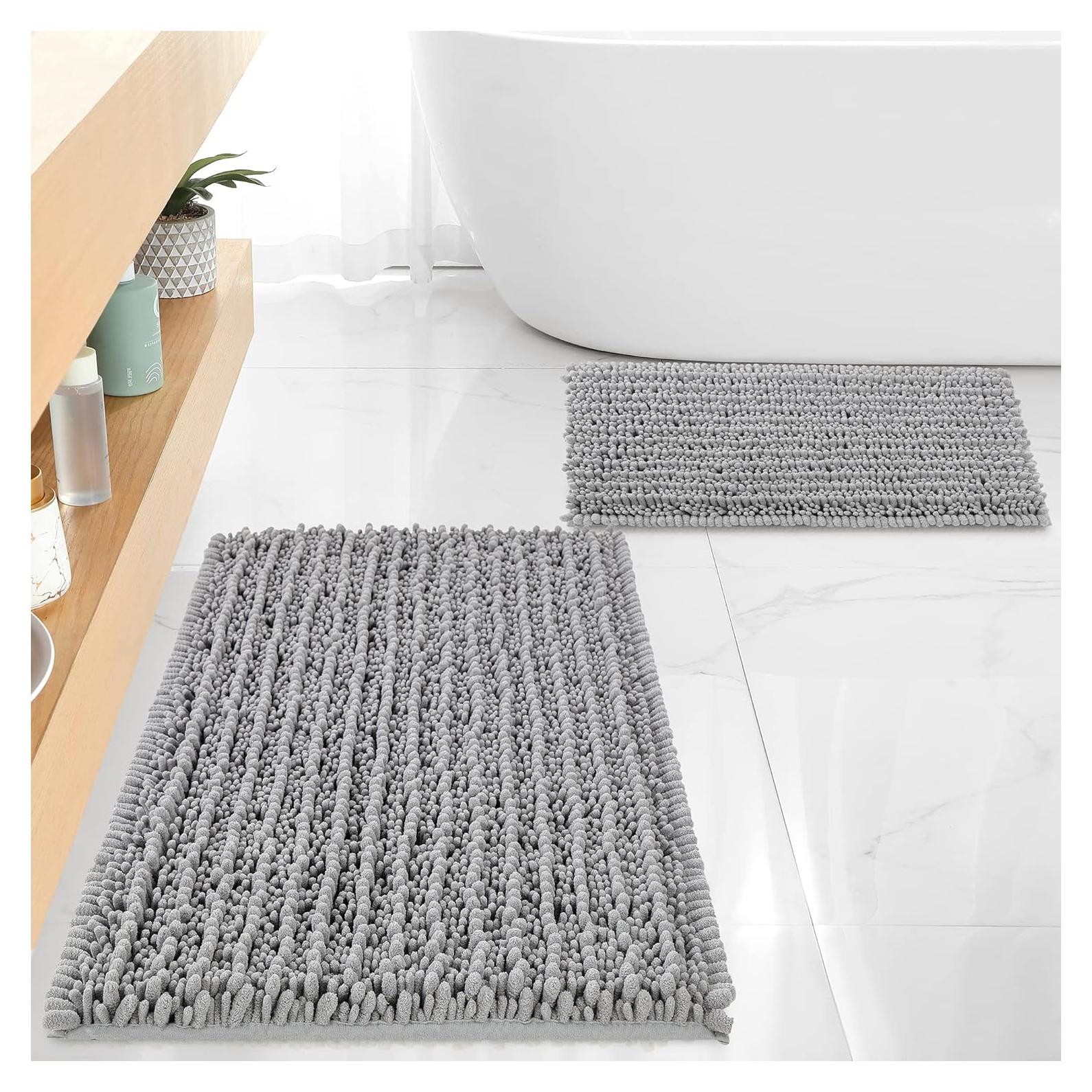 Alfombrillas de Baño Chenilla FLOLEOPA Gris Antideslizantes 2 Piezas
