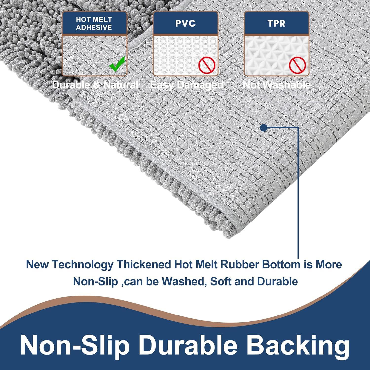 Alfombrillas de Baño Chenilla FLOLEOPA Gris Antideslizantes 2 Piezas