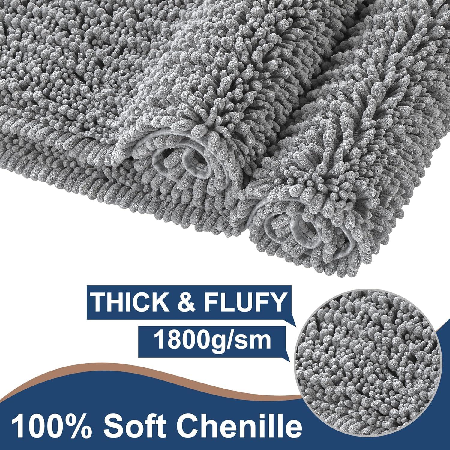 Alfombrillas de Baño Chenilla FLOLEOPA Gris Antideslizantes 2 Piezas