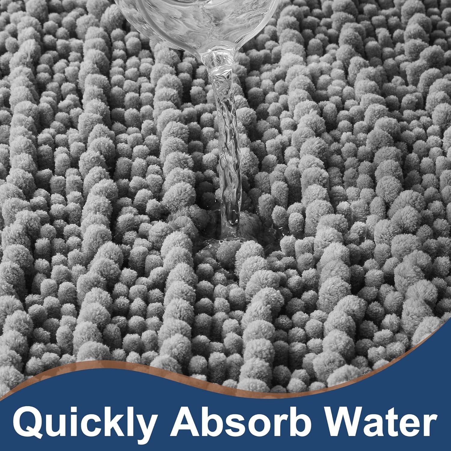 Alfombrillas de Baño Chenilla FLOLEOPA Gris Antideslizantes 2 Piezas