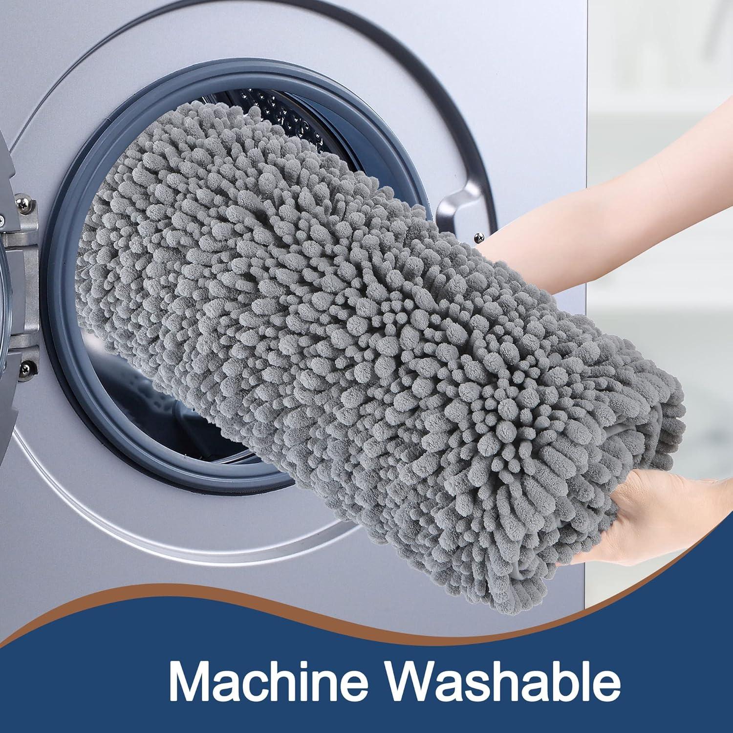 Alfombrillas de Baño Chenilla FLOLEOPA Gris Antideslizantes 2 Piezas