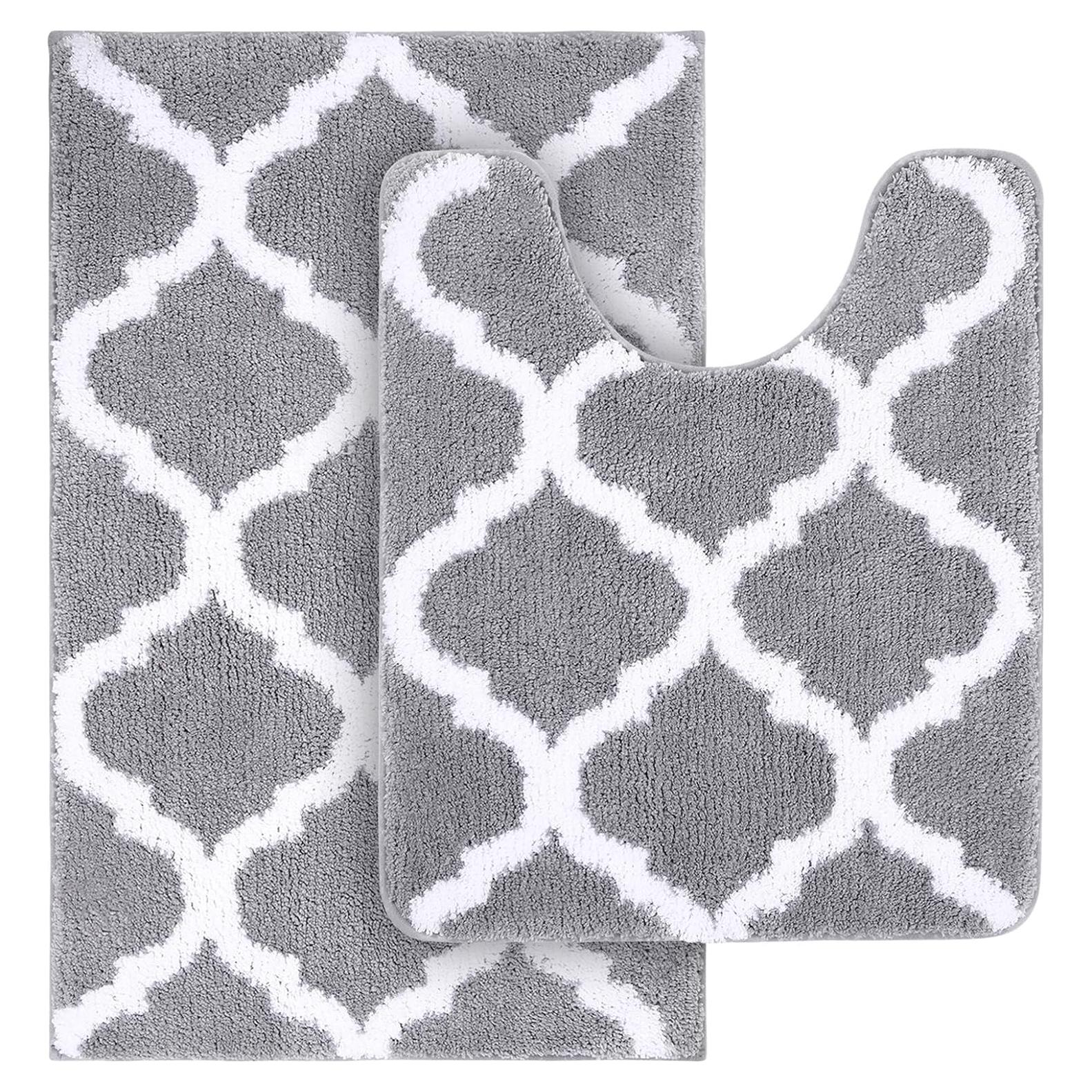Conjunto de Alfombrillas de Baño OLANLY 2 Piezas Microfibra Gris