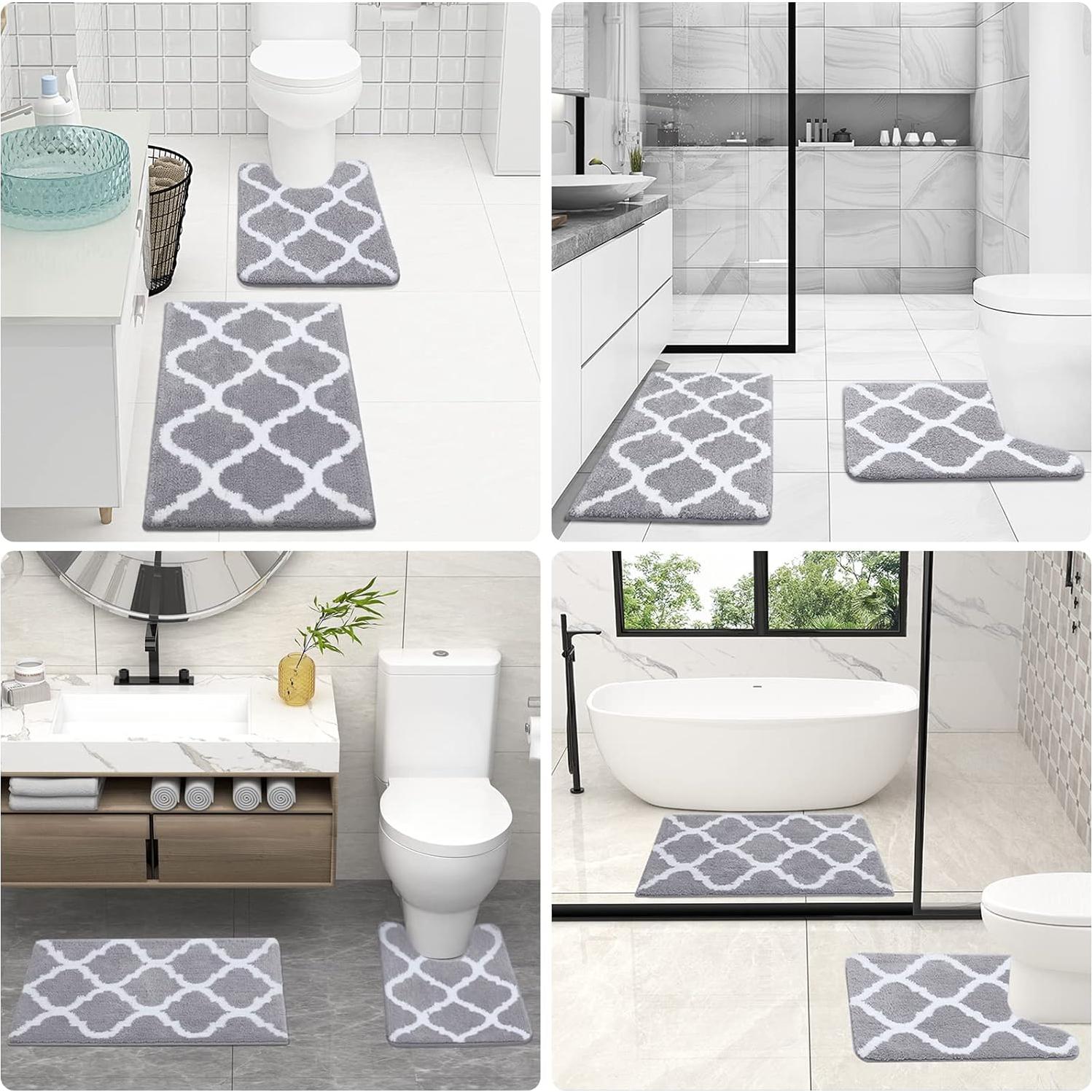 Conjunto de Alfombrillas de Baño OLANLY 2 Piezas Microfibra Gris