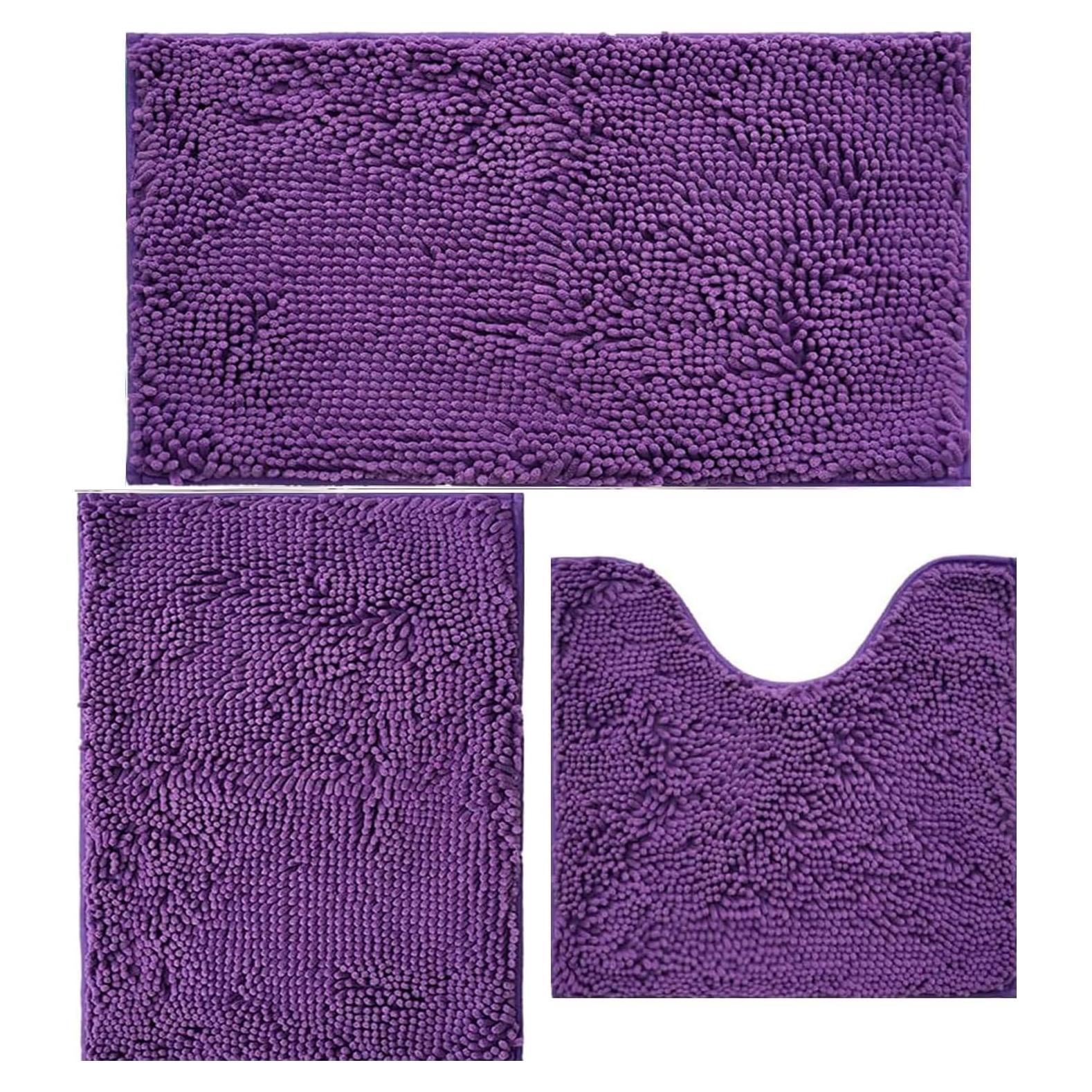 Juego de 3 Alfombrillas de Baño AINAHYVA Violeta Antideslizante
