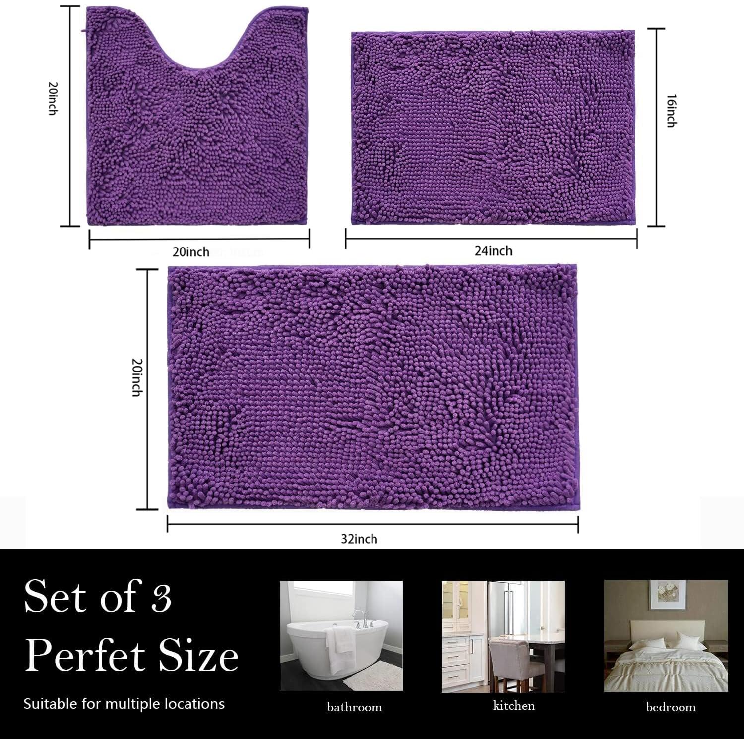 Juego de 3 Alfombrillas de Baño AINAHYVA Violeta Antideslizante