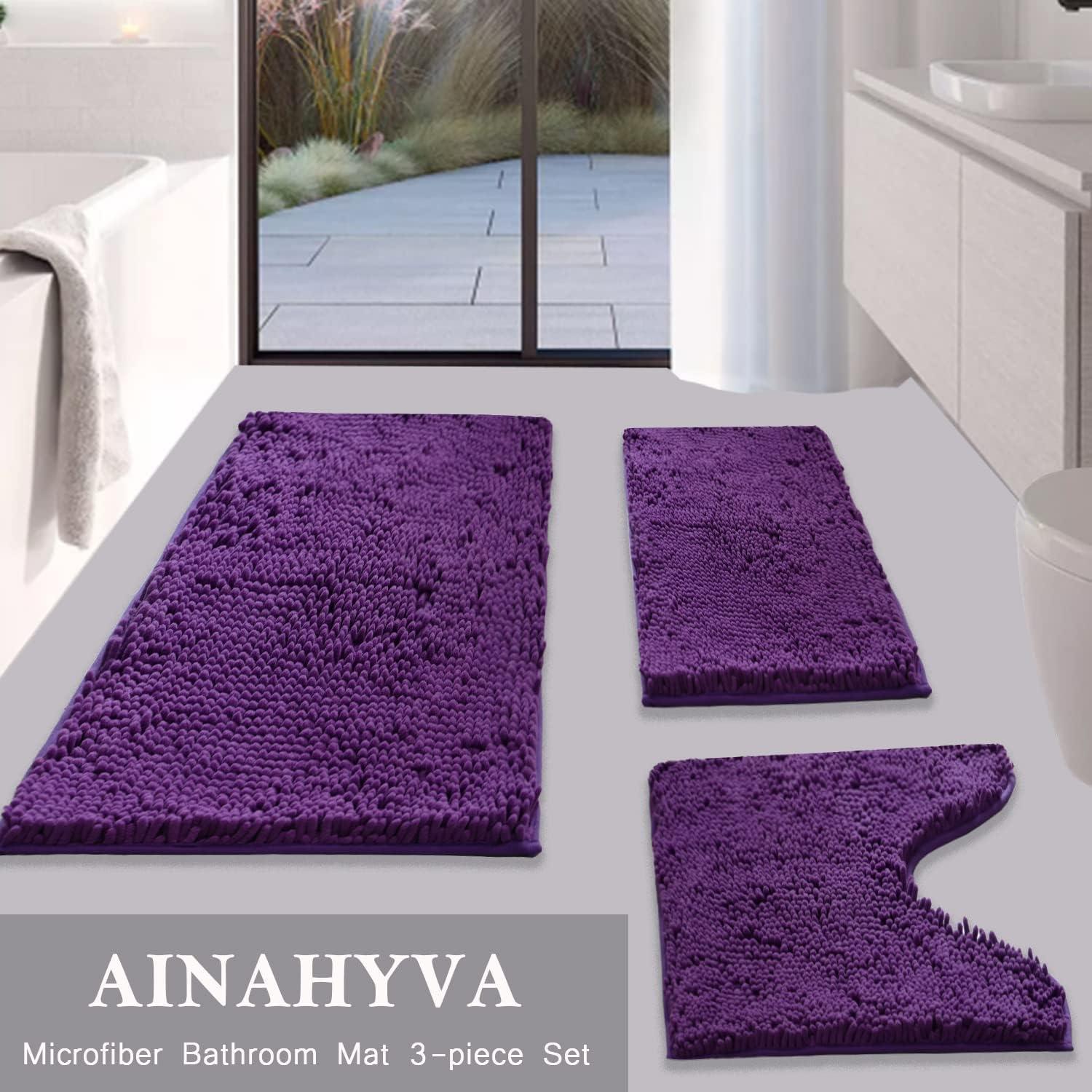 Juego de 3 Alfombrillas de Baño AINAHYVA Violeta Antideslizante