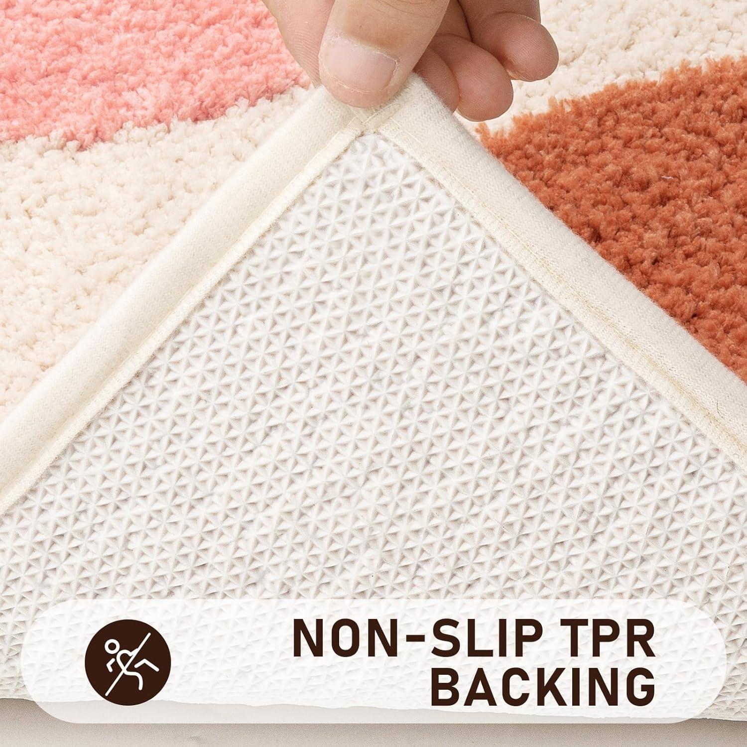 Pauwer Boho Bathroom Set - 3 Piece Non Slip Microfiber Mats, Absorbent Shower & Toilet Rugs, Bohemian Bathroom Runner