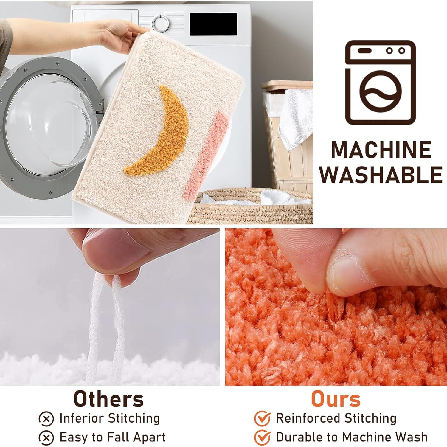 Pauwer Boho Bathroom Set - 3 Piece Non Slip Microfiber Mats, Absorbent Shower & Toilet Rugs, Bohemian Bathroom Runner