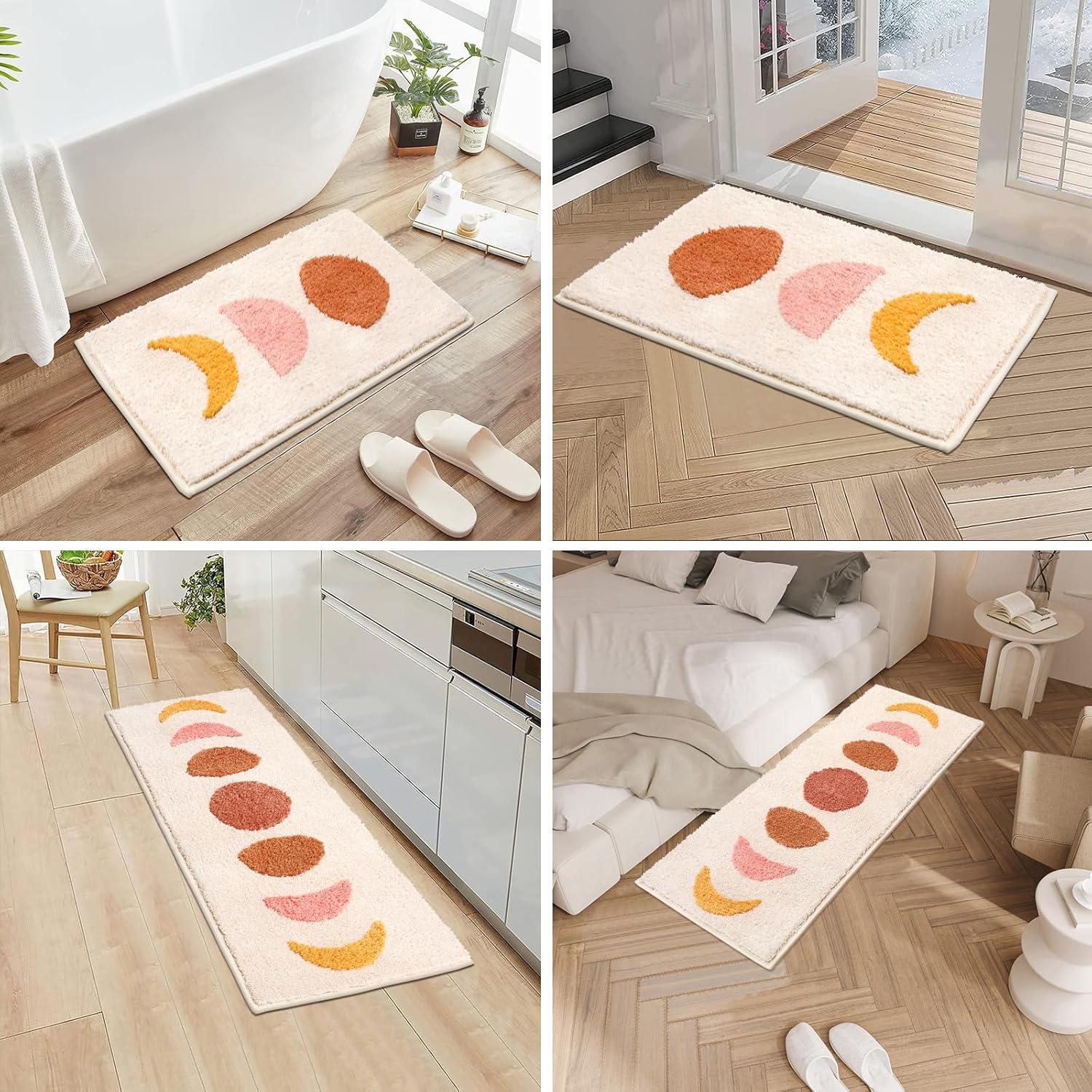 Pauwer Boho Bathroom Set - 3 Piece Non Slip Microfiber Mats, Absorbent Shower & Toilet Rugs, Bohemian Bathroom Runner