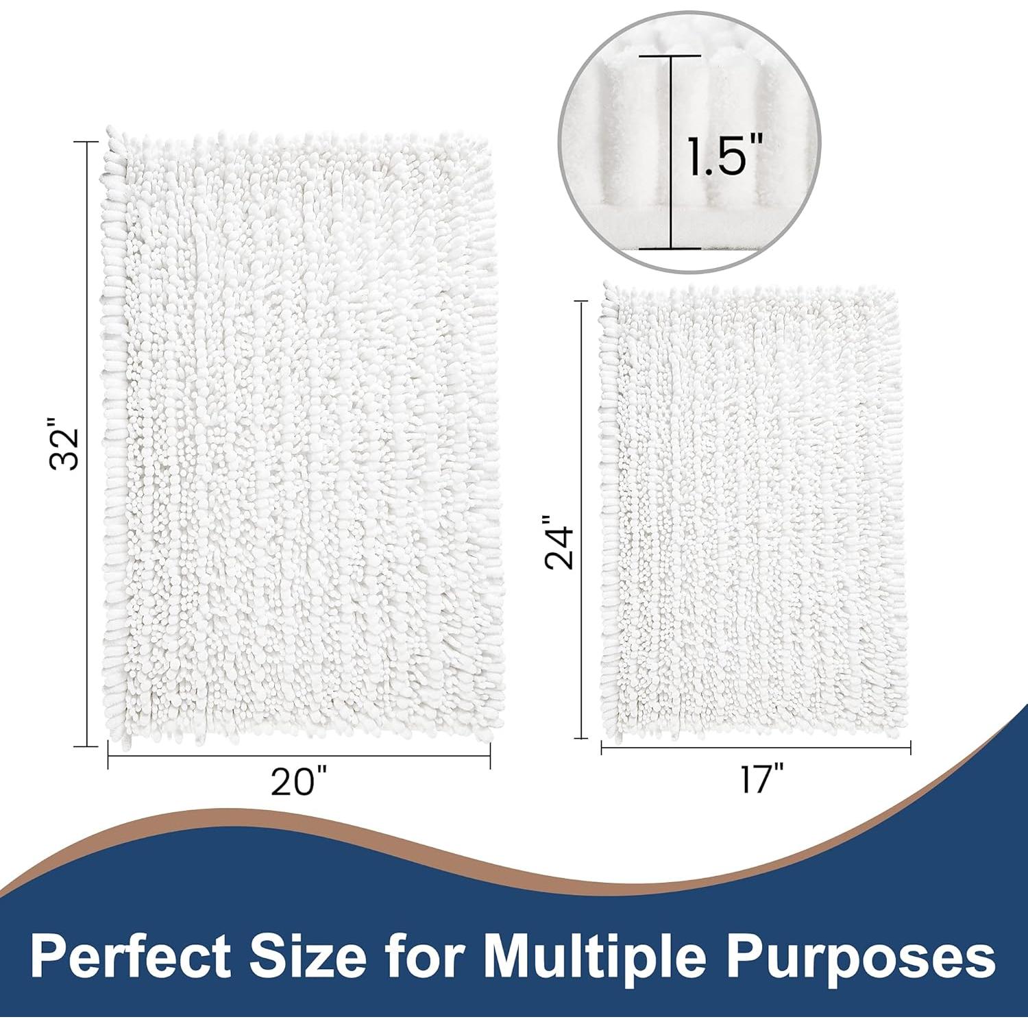 Conjunto de Alfombrillas de Baño H.VERONNEX 2 Piezas Chenille Blanco