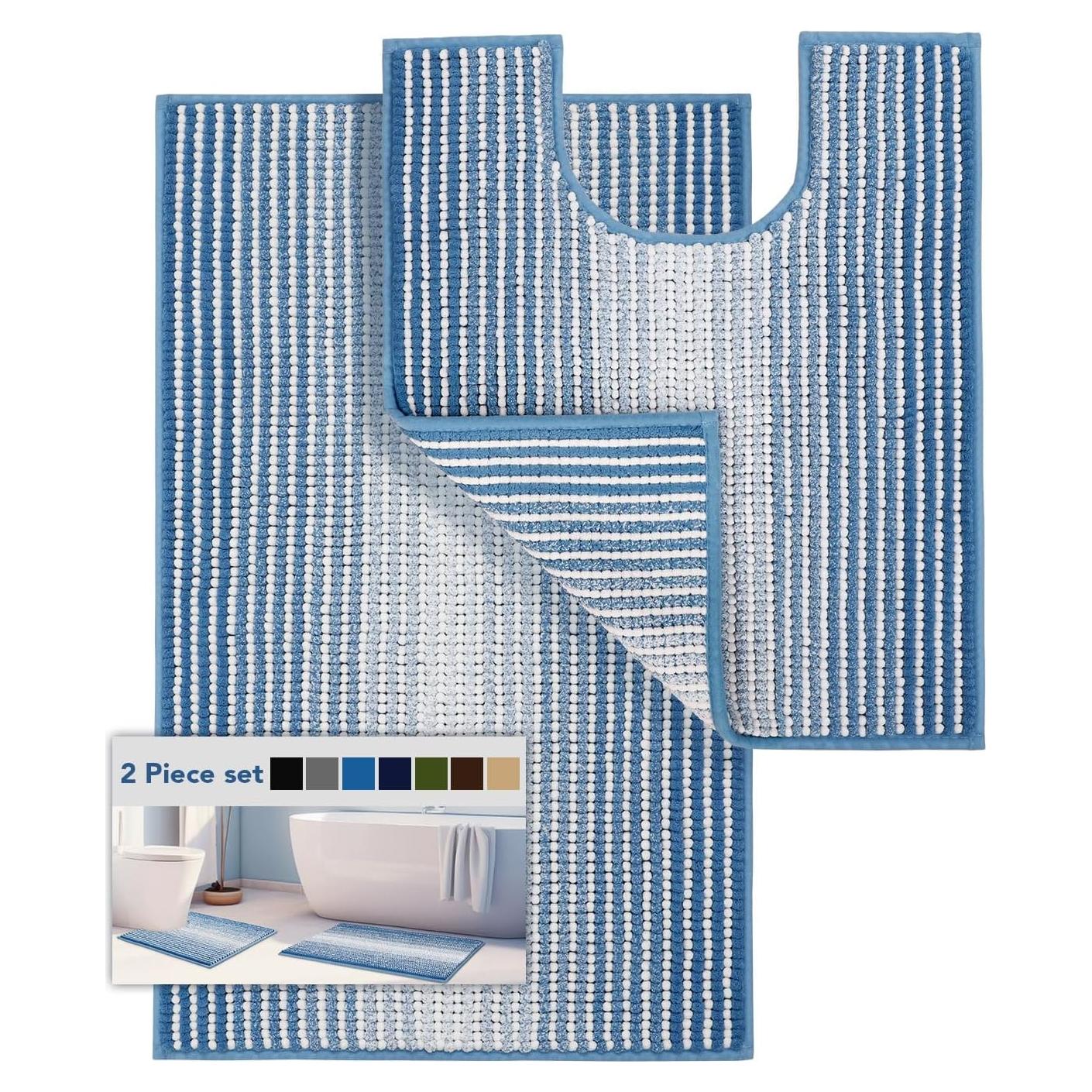 Conjunto de Alfombrillas de Baño BSICPRO 2 Piezas Chenille Azul