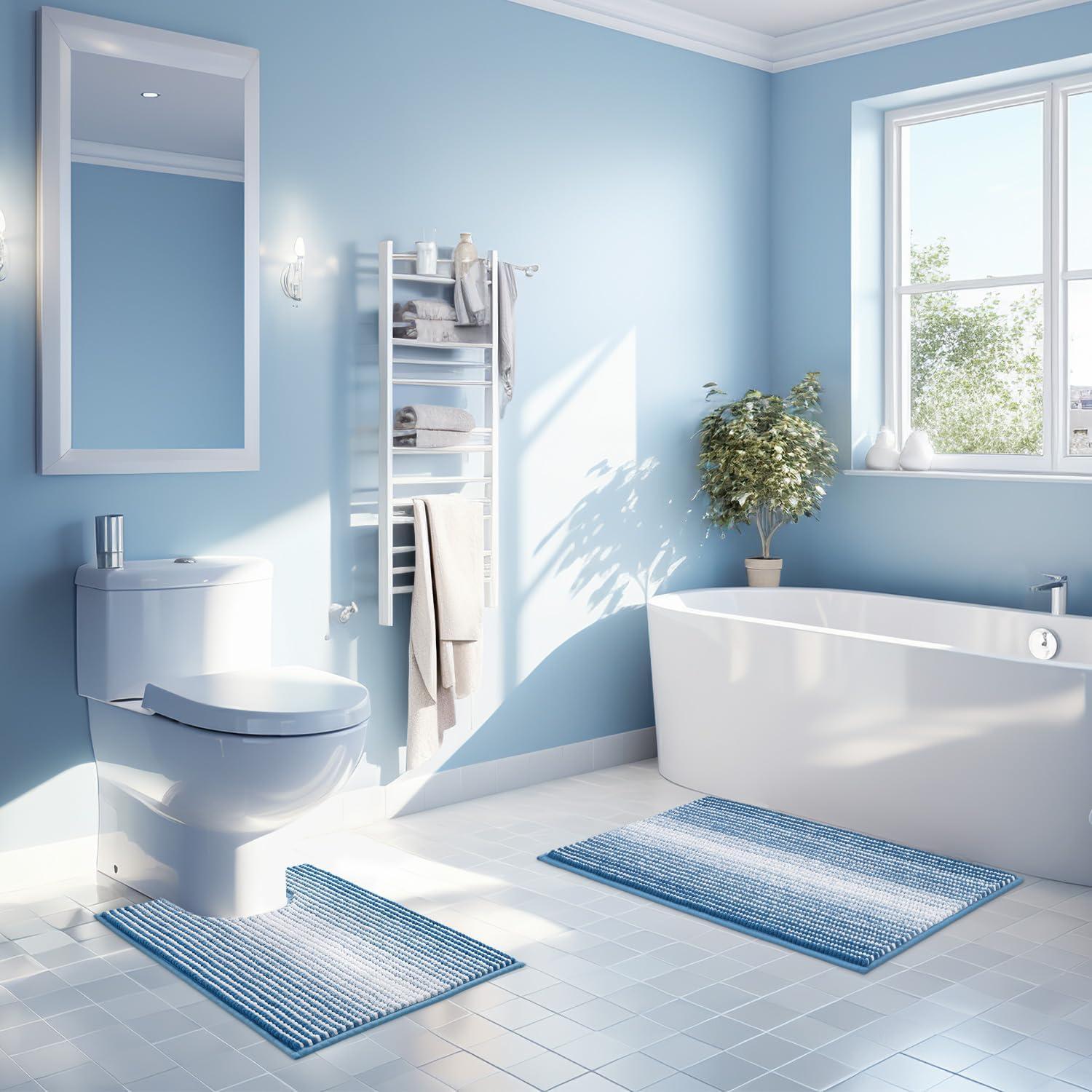 Conjunto de Alfombrillas de Baño BSICPRO 2 Piezas Chenille Azul