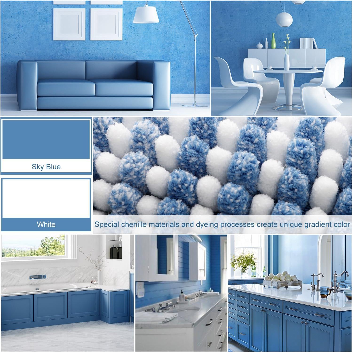 Conjunto de Alfombrillas de Baño BSICPRO 2 Piezas Chenille Azul