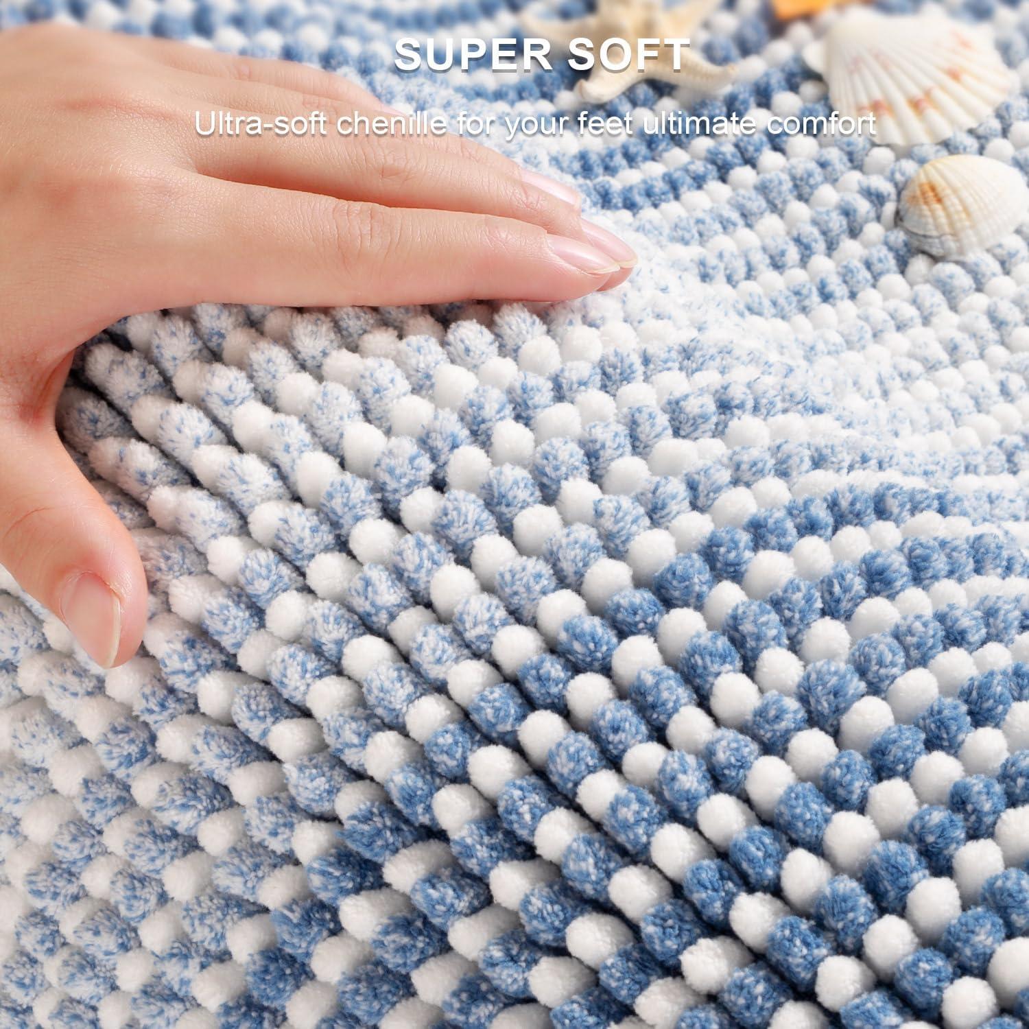 Conjunto de Alfombrillas de Baño BSICPRO 2 Piezas Chenille Azul