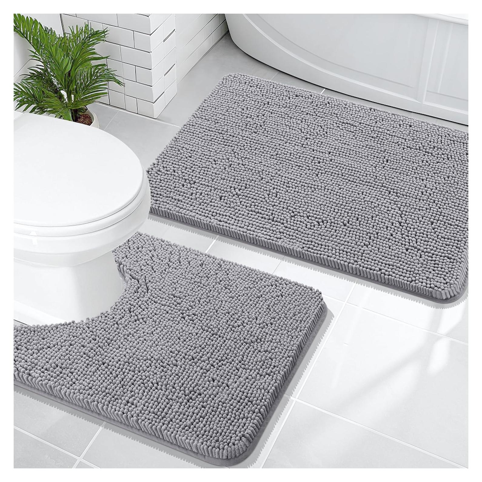 Conjunto de Alfombrillas de Baño OLANLY 2 Piezas Chenille Gris