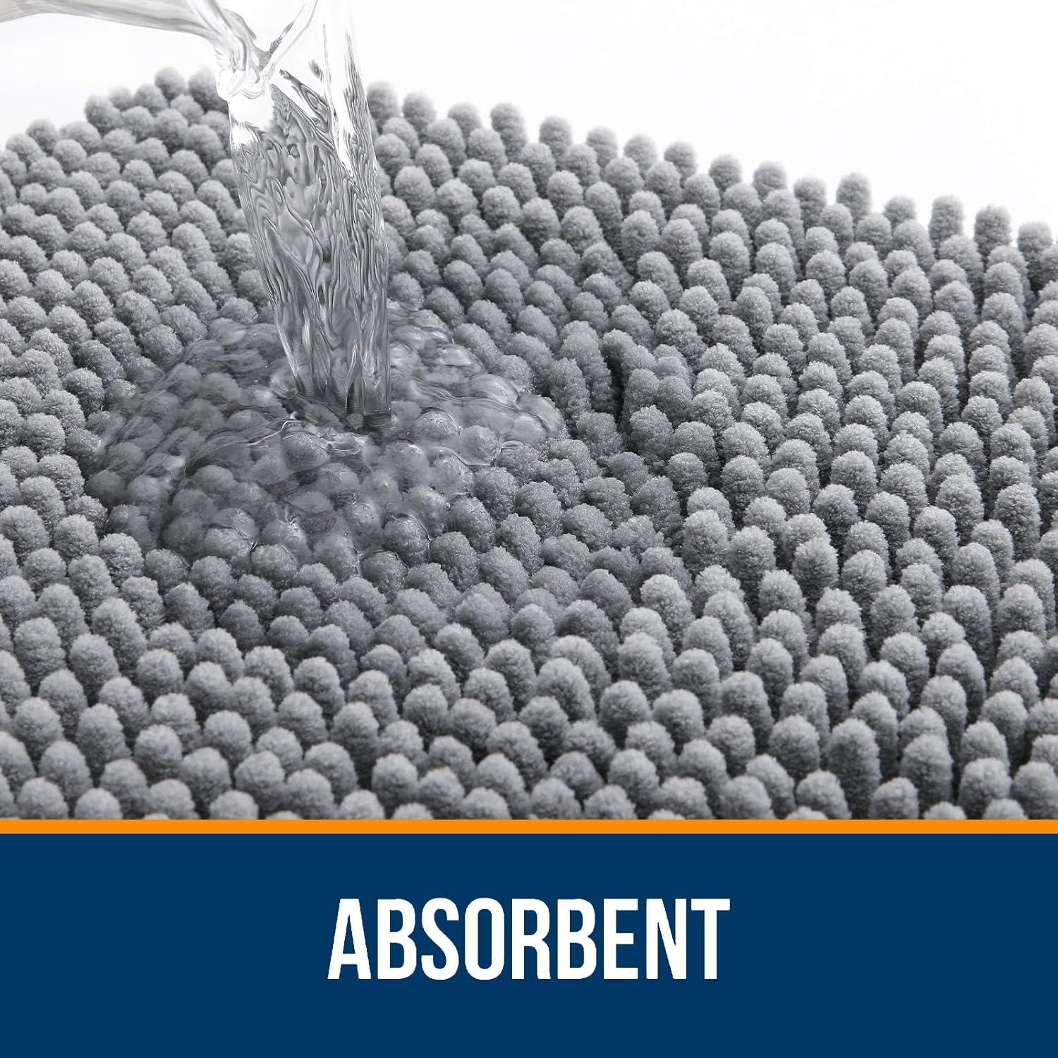 Conjunto de Alfombrillas de Baño OLANLY 2 Piezas Chenille Gris