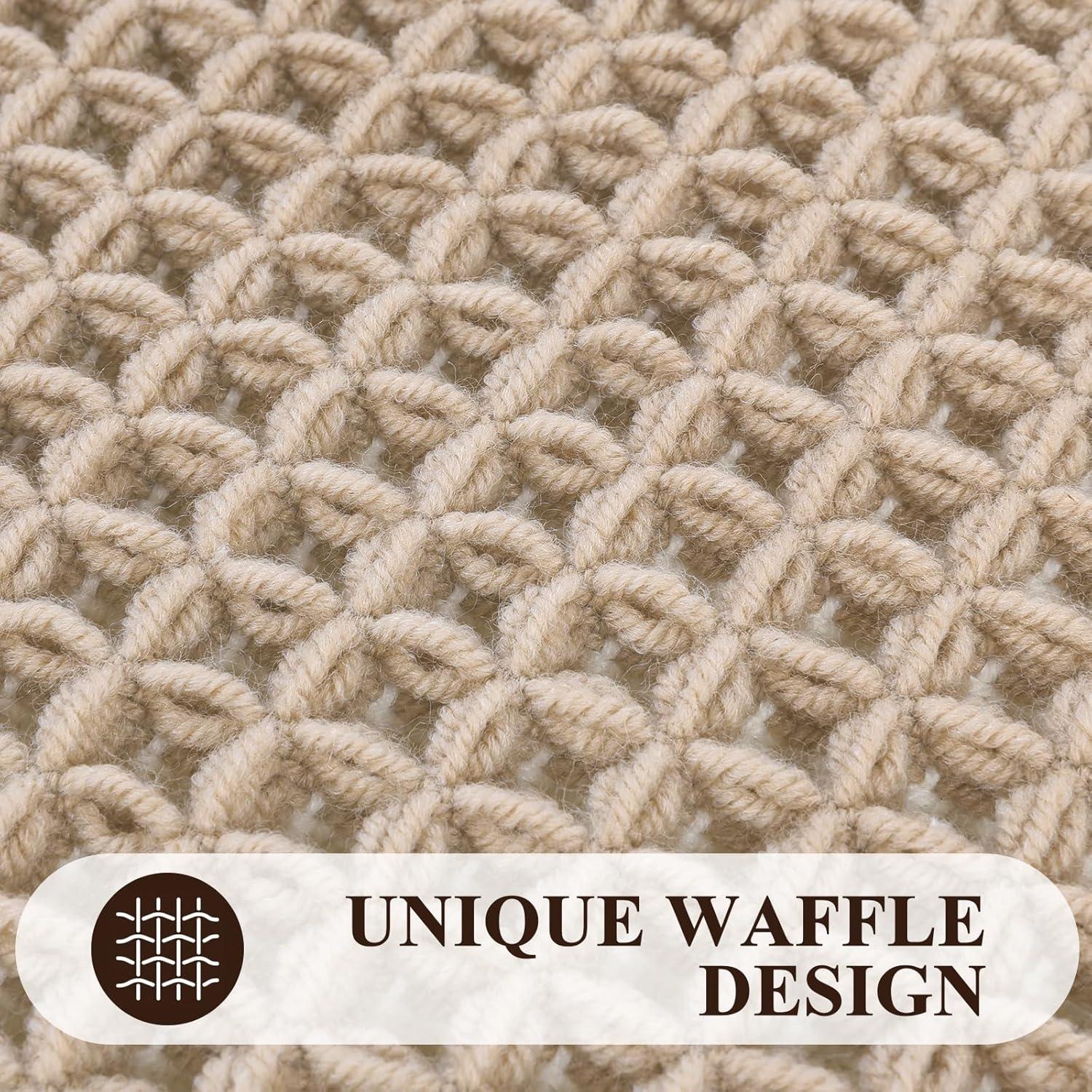 Pauwer 3 Piece Waffle Bath Mat Set - Non Slip, Soft Absorbent Bathroom Rugs for Floor, Tub, Shower - Machine Washable, Khaki