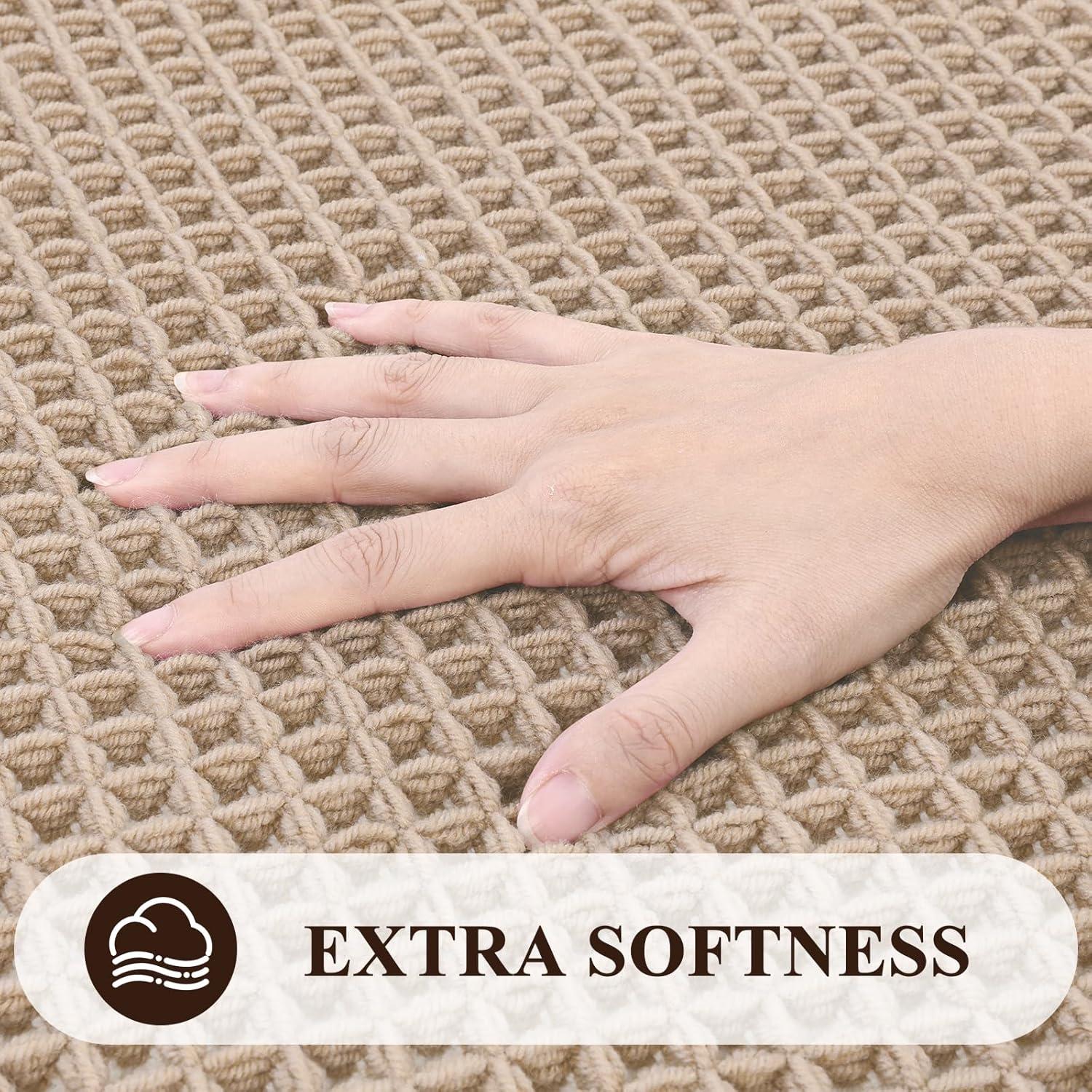 Pauwer 3 Piece Waffle Bath Mat Set - Non Slip, Soft Absorbent Bathroom Rugs for Floor, Tub, Shower - Machine Washable, Khaki